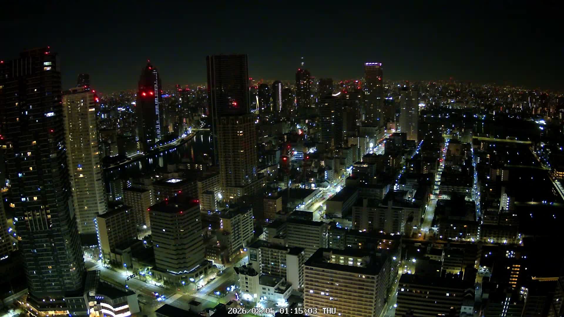 Tokyo, Kachidoki, Sumida River & Tokyo Downtown Skyline towards North View from Kachidoki ( 東京、勝どき、隅田川、北に向かう東京の下町のスカイライン 勝どきからの眺め )Live Cam - 4 Chome, Kachidoki, Chuo ku, Tokyo, Kantō, Honshu, Japan