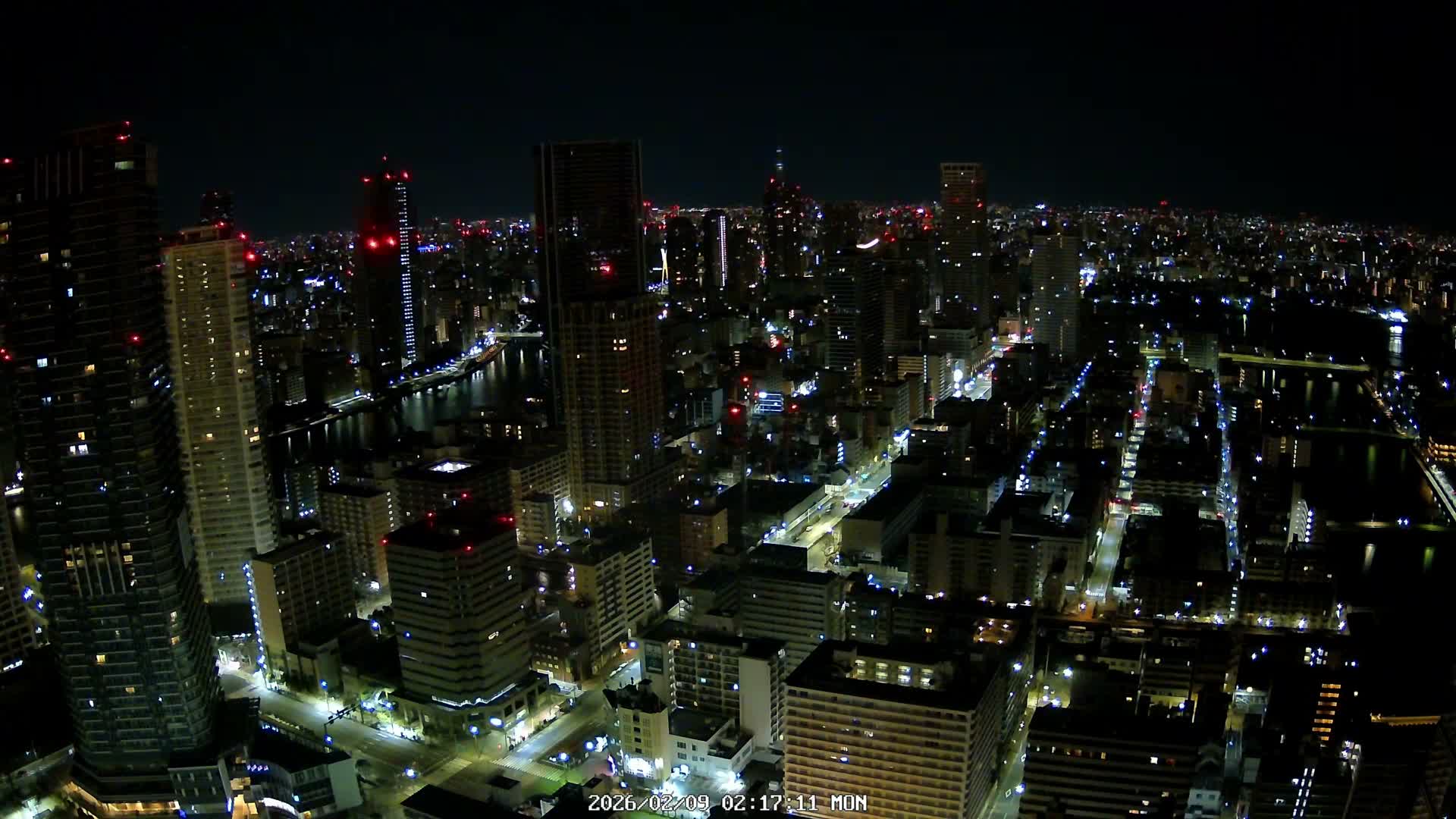 Tokyo, Kachidoki, Sumida River & Tokyo Downtown Skyline towards North View from Kachidoki ( 東京、勝どき、隅田川、北に向かう東京の下町のスカイライン 勝どきからの眺め )Live Cam - 4 Chome, Kachidoki, Chuo ku, Tokyo, Kantō, Honshu, Japan