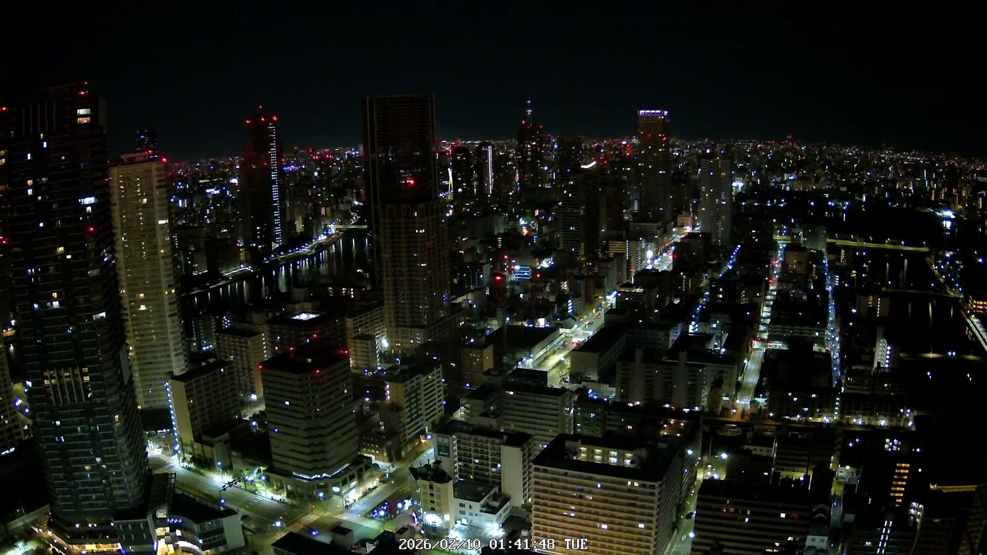 Tokyo, Kachidoki, Sumida River & Tokyo Downtown Skyline towards North View from Kachidoki ( 東京、勝どき、隅田川、北に向かう東京の下町のスカイライン 勝どきからの眺め )Live Cam - 4 Chome, Kachidoki, Chuo ku, Tokyo, Kantō, Honshu, Japan