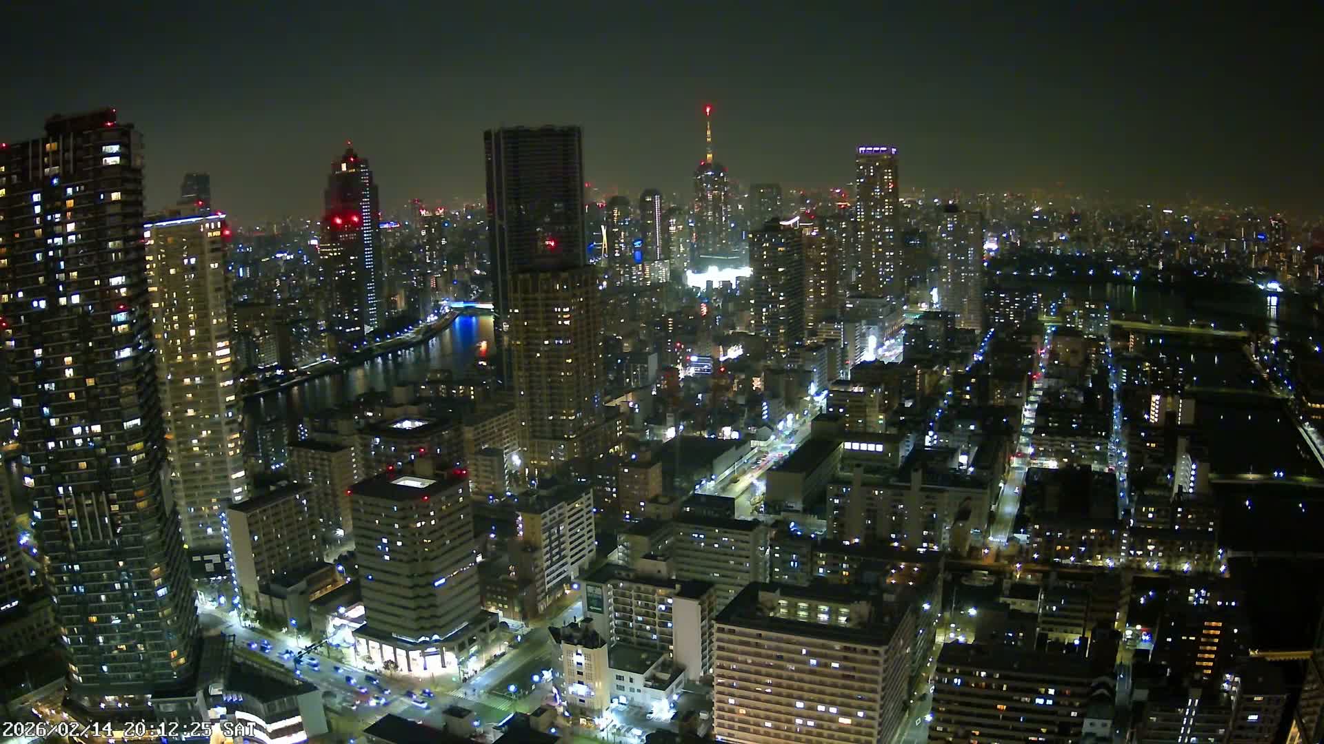 Tokyo, Kachidoki, Sumida River & Tokyo Downtown Skyline towards North View from Kachidoki ( 東京、勝どき、隅田川、北に向かう東京の下町のスカイライン 勝どきからの眺め )Live Cam - 4 Chome, Kachidoki, Chuo ku, Tokyo, Kantō, Honshu, Japan