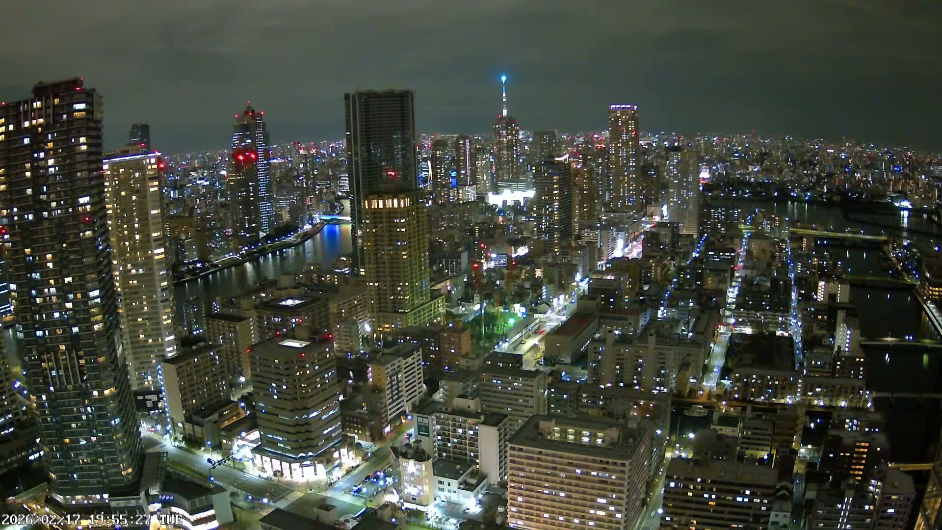 Tokyo, Kachidoki, Sumida River & Tokyo Downtown Skyline towards North View from Kachidoki ( 東京、勝どき、隅田川、北に向かう東京の下町のスカイライン 勝どきからの眺め )Live Cam - 4 Chome, Kachidoki, Chuo ku, Tokyo, Kantō, Honshu, Japan