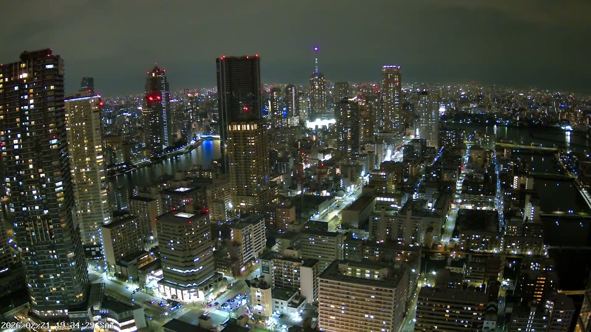 Tokyo, Kachidoki, Sumida River & Tokyo Downtown Skyline towards North View from Kachidoki ( 東京、勝どき、隅田川、北に向かう東京の下町のスカイライン 勝どきからの眺め )Live Cam - 4 Chome, Kachidoki, Chuo ku, Tokyo, Kantō, Honshu, Japan