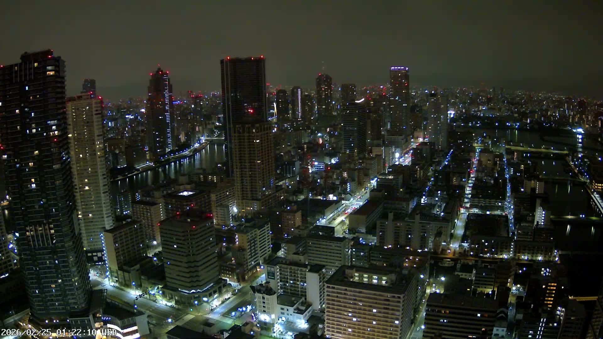 Tokyo, Kachidoki, Sumida River & Tokyo Downtown Skyline towards North View from Kachidoki ( 東京、勝どき、隅田川、北に向かう東京の下町のスカイライン 勝どきからの眺め )Live Cam - 4 Chome, Kachidoki, Chuo ku, Tokyo, Kantō, Honshu, Japan