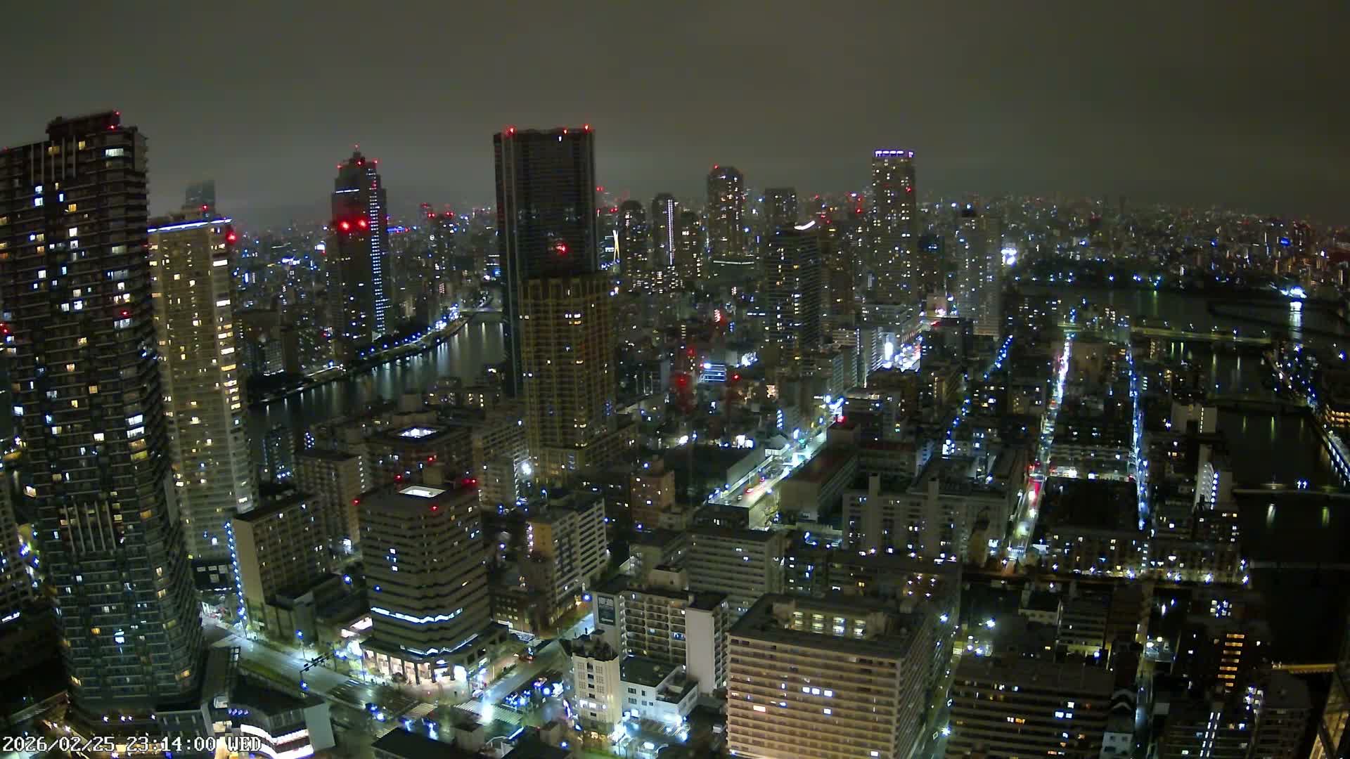 Tokyo, Kachidoki, Sumida River & Tokyo Downtown Skyline towards North View from Kachidoki ( 東京、勝どき、隅田川、北に向かう東京の下町のスカイライン 勝どきからの眺め )Live Cam - 4 Chome, Kachidoki, Chuo ku, Tokyo, Kantō, Honshu, Japan