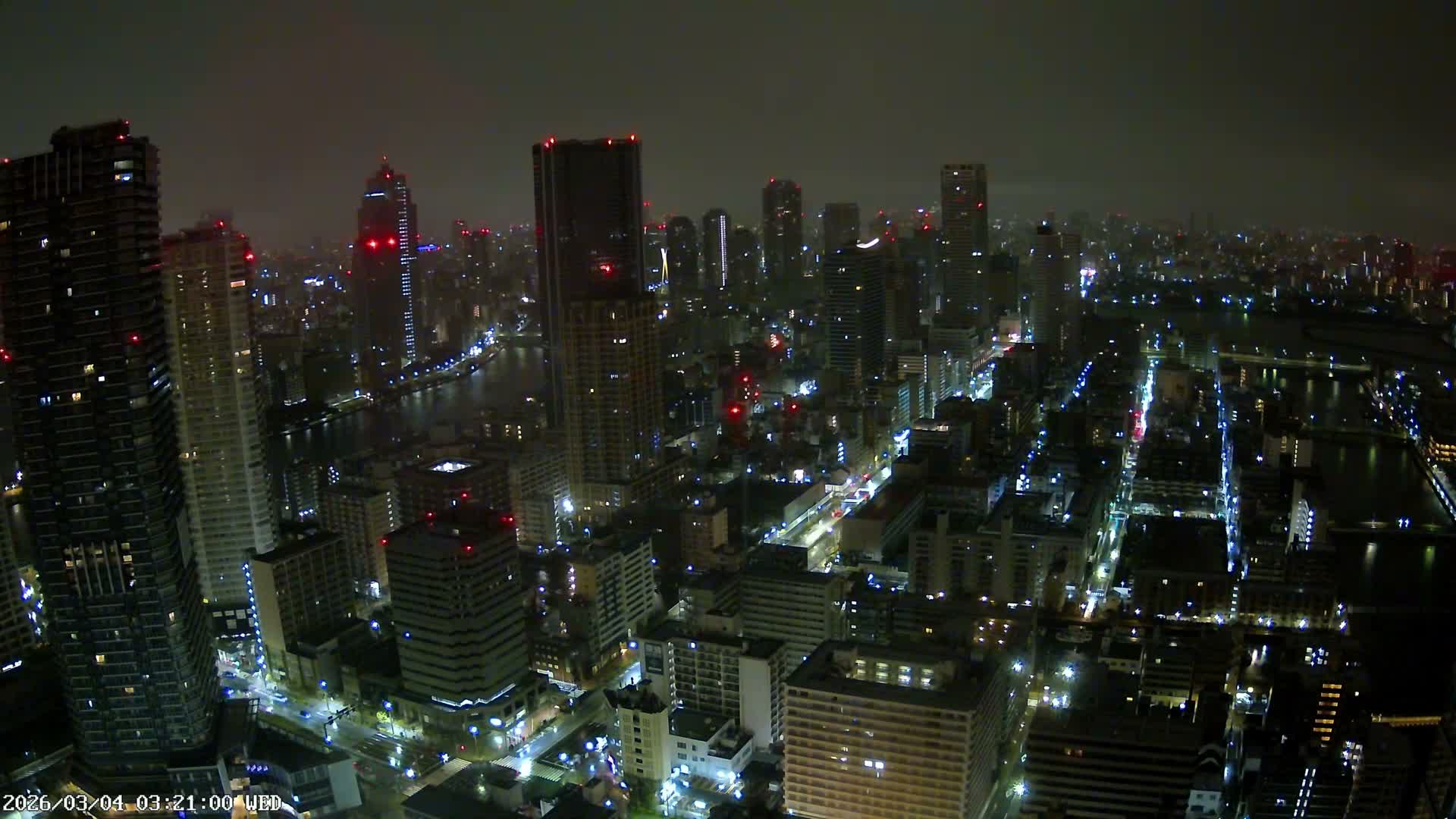 Tokyo, Kachidoki, Sumida River & Tokyo Downtown Skyline towards North View from Kachidoki ( 東京、勝どき、隅田川、北に向かう東京の下町のスカイライン 勝どきからの眺め )Live Cam - 4 Chome, Kachidoki, Chuo ku, Tokyo, Kantō, Honshu, Japan