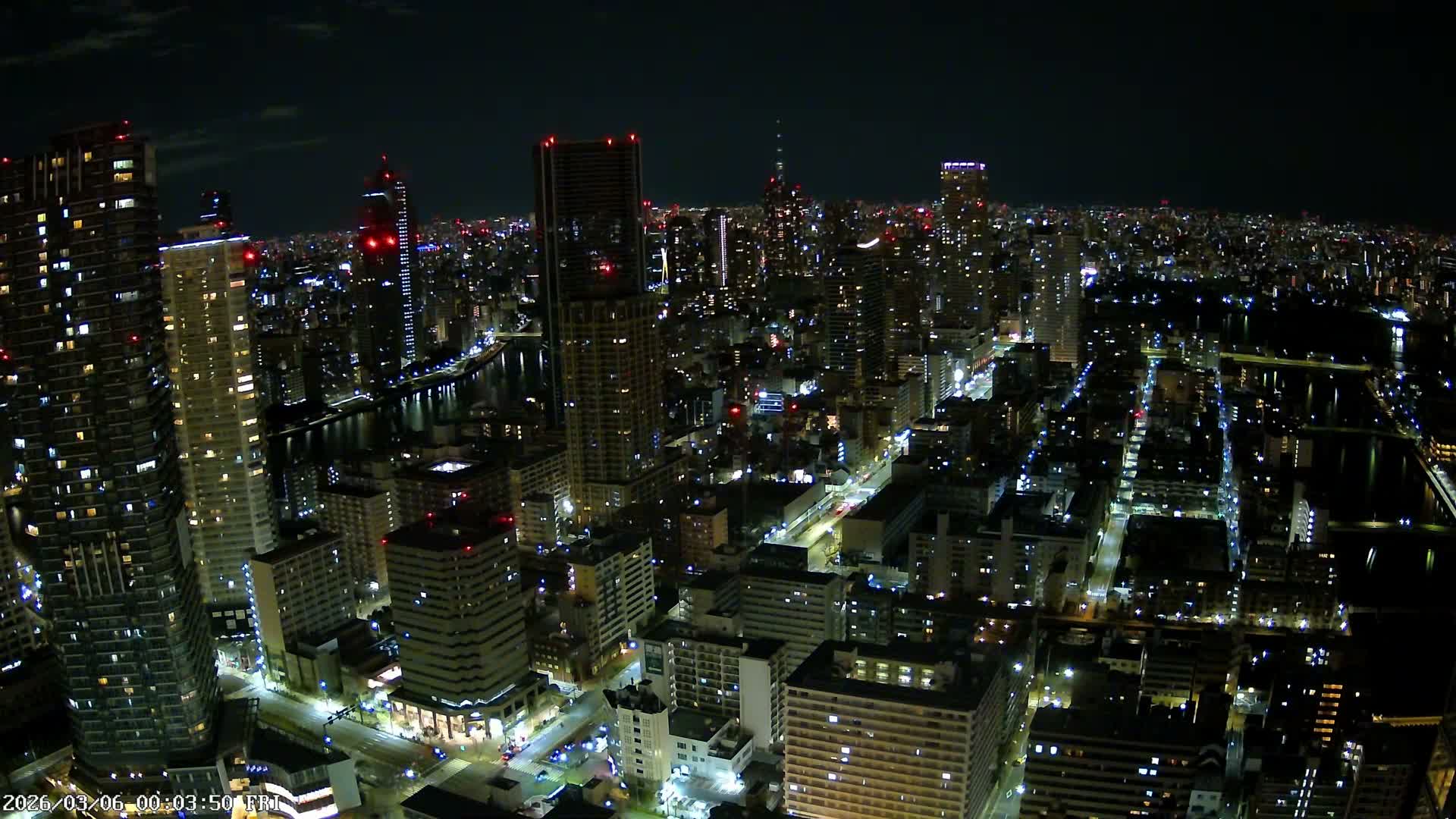 Tokyo, Kachidoki, Sumida River & Tokyo Downtown Skyline towards North View from Kachidoki ( 東京、勝どき、隅田川、北に向かう東京の下町のスカイライン 勝どきからの眺め )Live Cam - 4 Chome, Kachidoki, Chuo ku, Tokyo, Kantō, Honshu, Japan