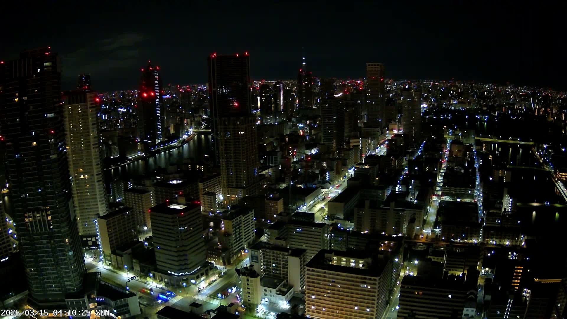Tokyo, Kachidoki, Sumida River & Tokyo Downtown Skyline towards North View from Kachidoki ( 東京、勝どき、隅田川、北に向かう東京の下町のスカイライン 勝どきからの眺め )Live Cam - 4 Chome, Kachidoki, Chuo ku, Tokyo, Kantō, Honshu, Japan