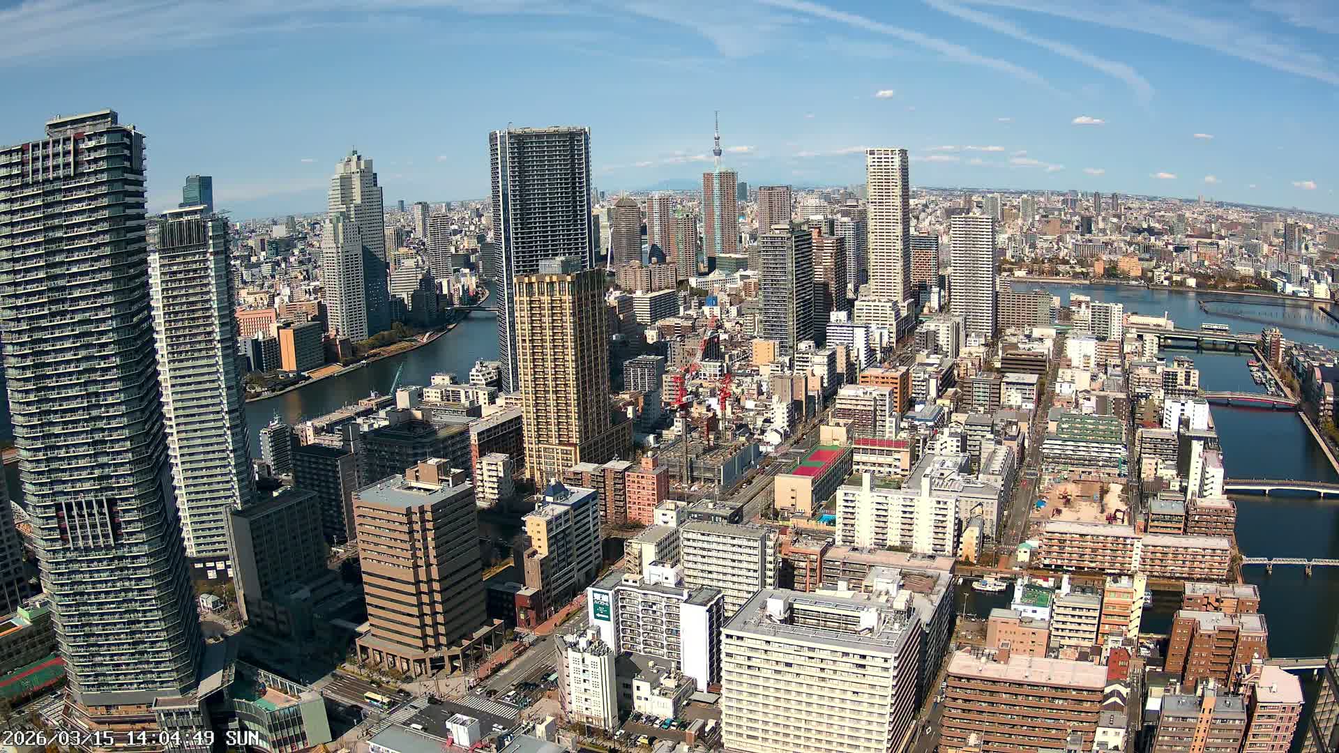 Tokyo, Kachidoki, Sumida River & Tokyo Downtown Skyline towards North View from Kachidoki ( 東京、勝どき、隅田川、北に向かう東京の下町のスカイライン 勝どきからの眺め )Live Cam - 4 Chome, Kachidoki, Chuo ku, Tokyo, Kantō, Honshu, Japan