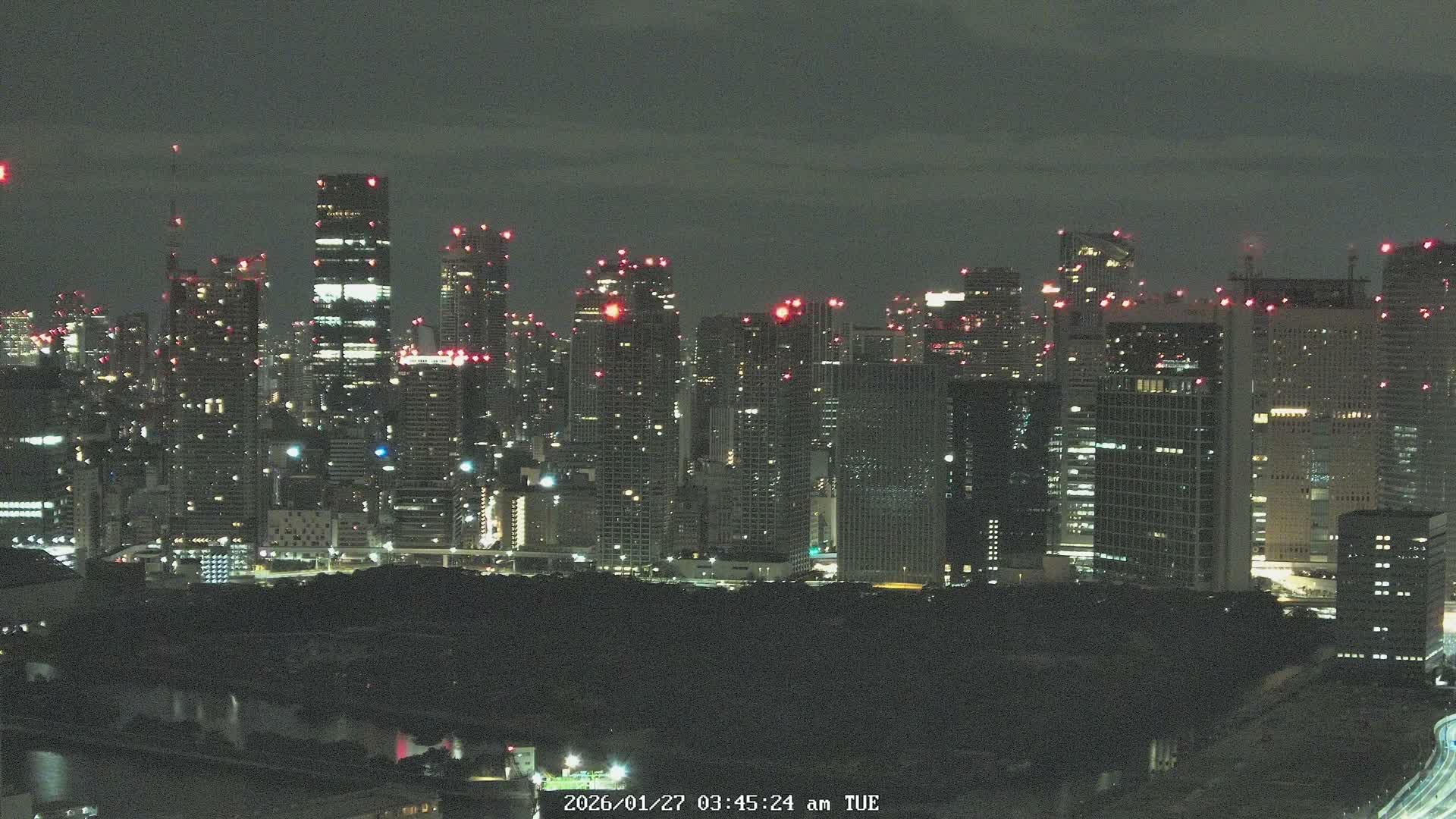 Tokyo, Tokyo Tower / Hama-rikyu Gardens & Minato Skyline View from Kachidoki ( 東京、東京タワー/浜離宮恩賜庭園と勝どきからの港スカイラインの眺め ) Live Cam- 5 Chome, Kachidoki, Chuo ku, Tokyo, Kantō, Honshu, Japan