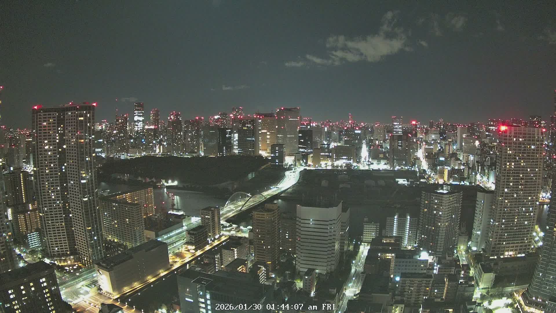 Tokyo, Tokyo Tower / Hama-rikyu Gardens & Minato Skyline View from Kachidoki ( 東京、東京タワー/浜離宮恩賜庭園と勝どきからの港スカイラインの眺め ) Live Cam- 5 Chome, Kachidoki, Chuo ku, Tokyo, Kantō, Honshu, Japan