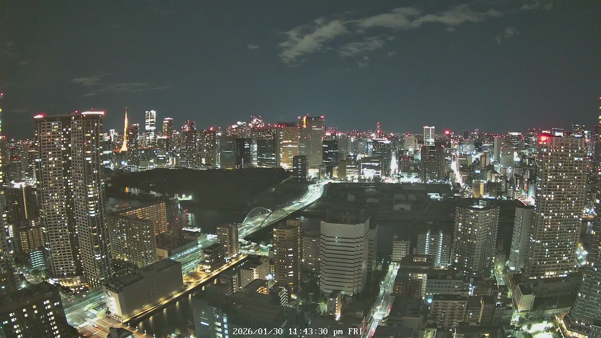 Tokyo, Tokyo Tower / Hama-rikyu Gardens & Minato Skyline View from Kachidoki ( 東京、東京タワー/浜離宮恩賜庭園と勝どきからの港スカイラインの眺め ) Live Cam- 5 Chome, Kachidoki, Chuo ku, Tokyo, Kantō, Honshu, Japan