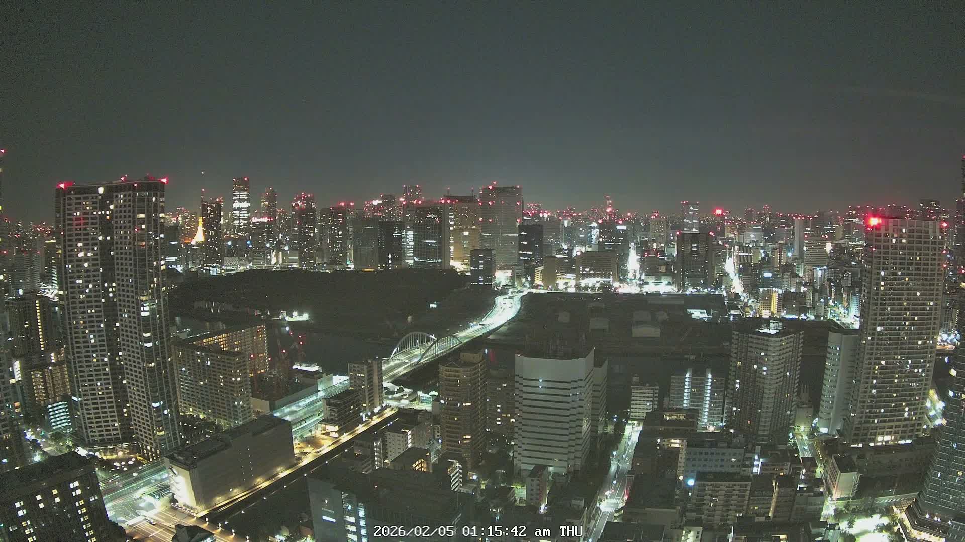 Tokyo, Tokyo Tower / Hama-rikyu Gardens & Minato Skyline View from Kachidoki ( 東京、東京タワー/浜離宮恩賜庭園と勝どきからの港スカイラインの眺め ) Live Cam- 5 Chome, Kachidoki, Chuo ku, Tokyo, Kantō, Honshu, Japan