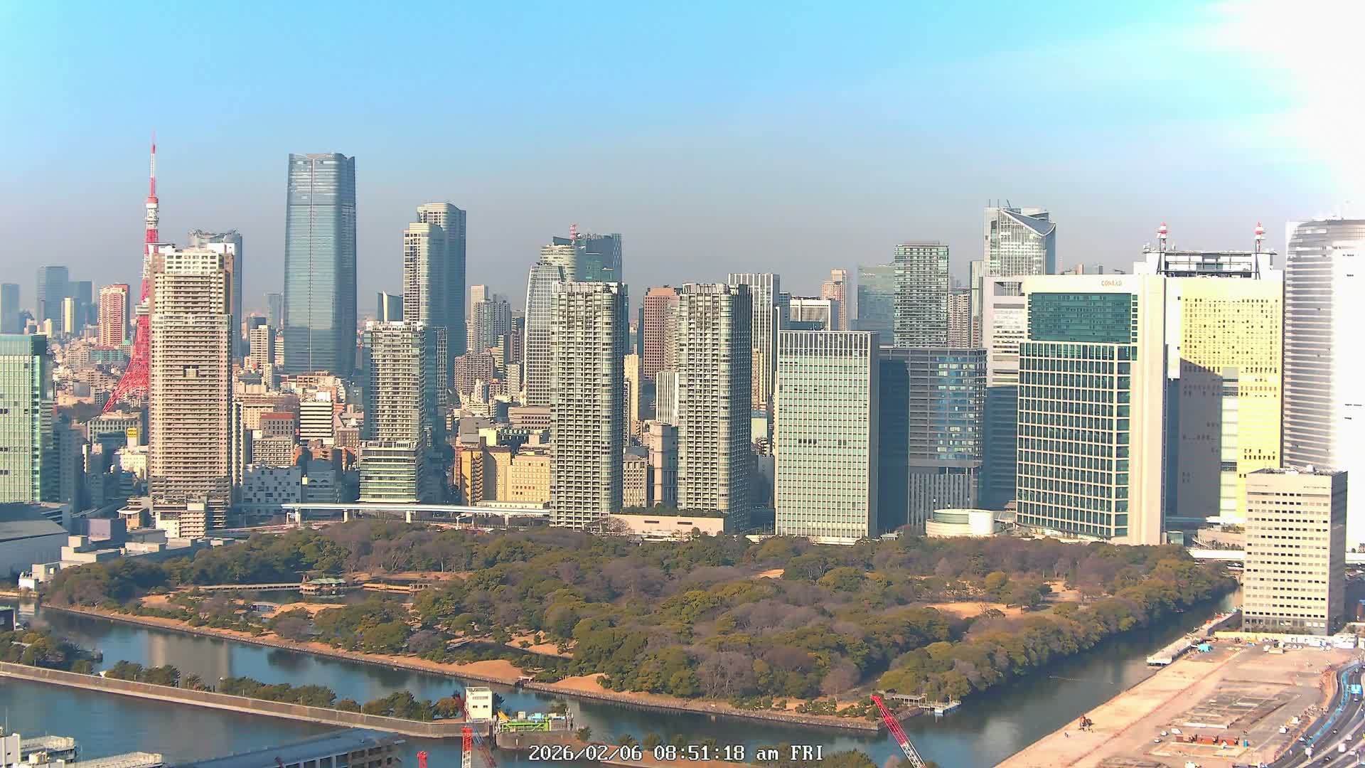 Tokyo, Tokyo Tower / Hama-rikyu Gardens & Minato Skyline View from Kachidoki ( 東京、東京タワー/浜離宮恩賜庭園と勝どきからの港スカイラインの眺め ) Live Cam- 5 Chome, Kachidoki, Chuo ku, Tokyo, Kantō, Honshu, Japan