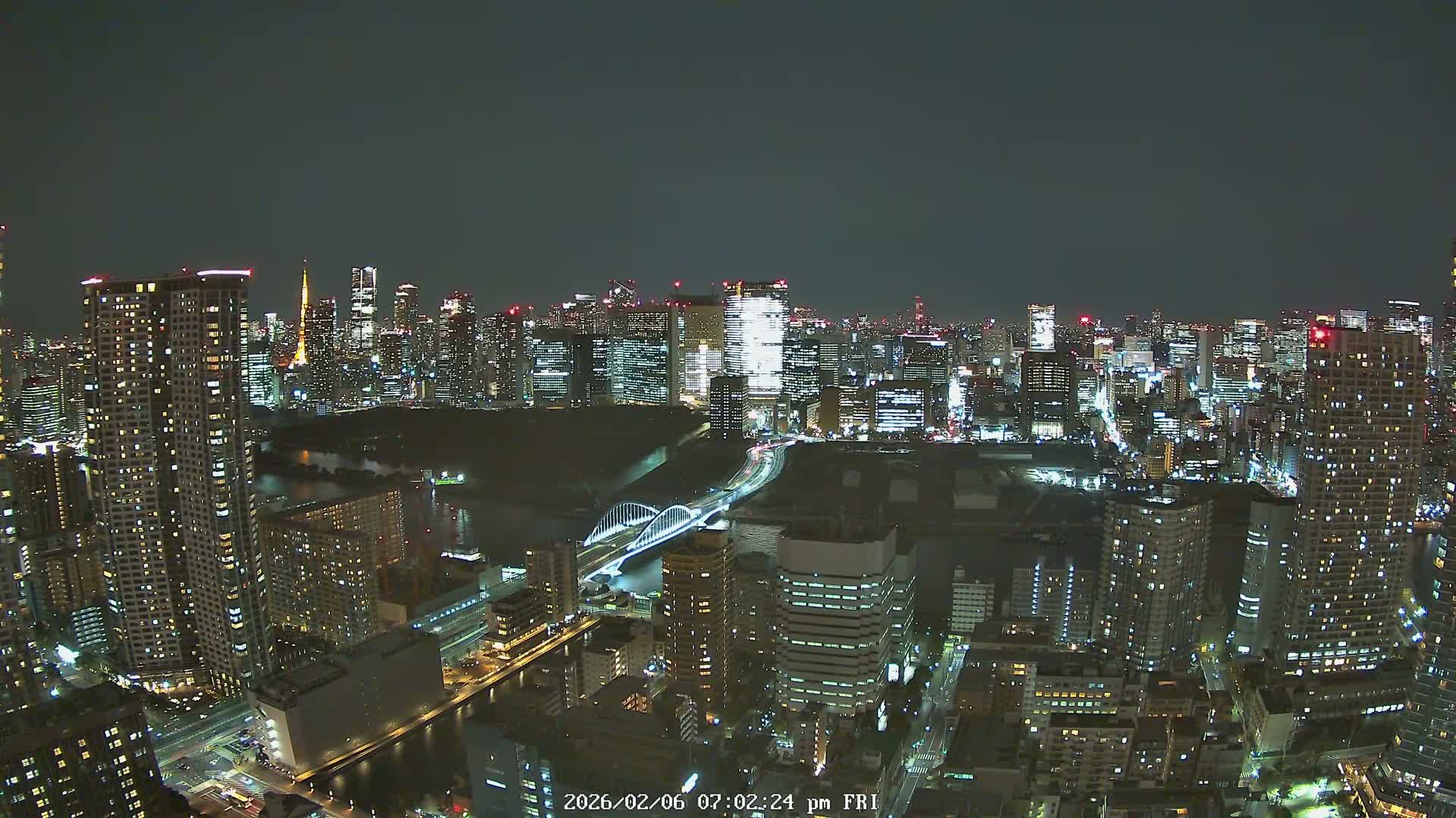 Tokyo, Tokyo Tower / Hama-rikyu Gardens & Minato Skyline View from Kachidoki ( 東京、東京タワー/浜離宮恩賜庭園と勝どきからの港スカイラインの眺め ) Live Cam- 5 Chome, Kachidoki, Chuo ku, Tokyo, Kantō, Honshu, Japan