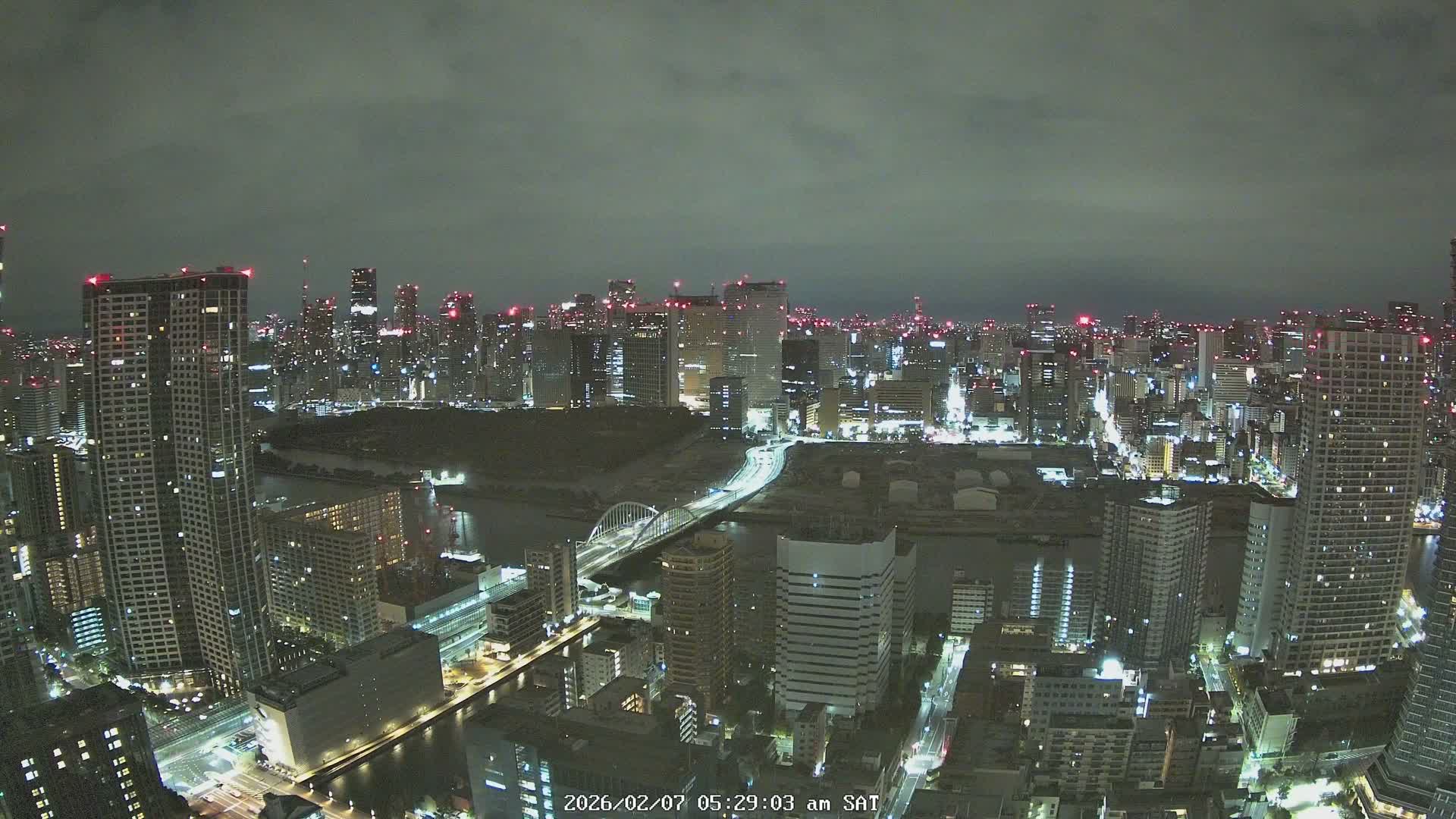 Tokyo, Tokyo Tower / Hama-rikyu Gardens & Minato Skyline View from Kachidoki ( 東京、東京タワー/浜離宮恩賜庭園と勝どきからの港スカイラインの眺め ) Live Cam- 5 Chome, Kachidoki, Chuo ku, Tokyo, Kantō, Honshu, Japan