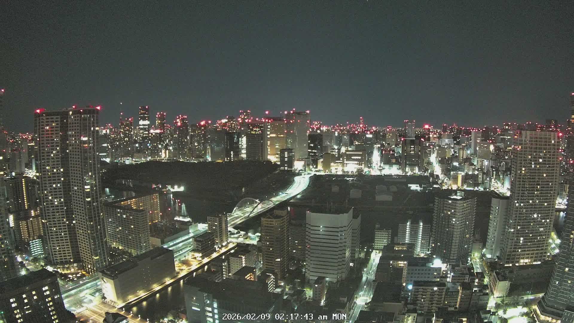 Tokyo, Tokyo Tower / Hama-rikyu Gardens & Minato Skyline View from Kachidoki ( 東京、東京タワー/浜離宮恩賜庭園と勝どきからの港スカイラインの眺め ) Live Cam- 5 Chome, Kachidoki, Chuo ku, Tokyo, Kantō, Honshu, Japan