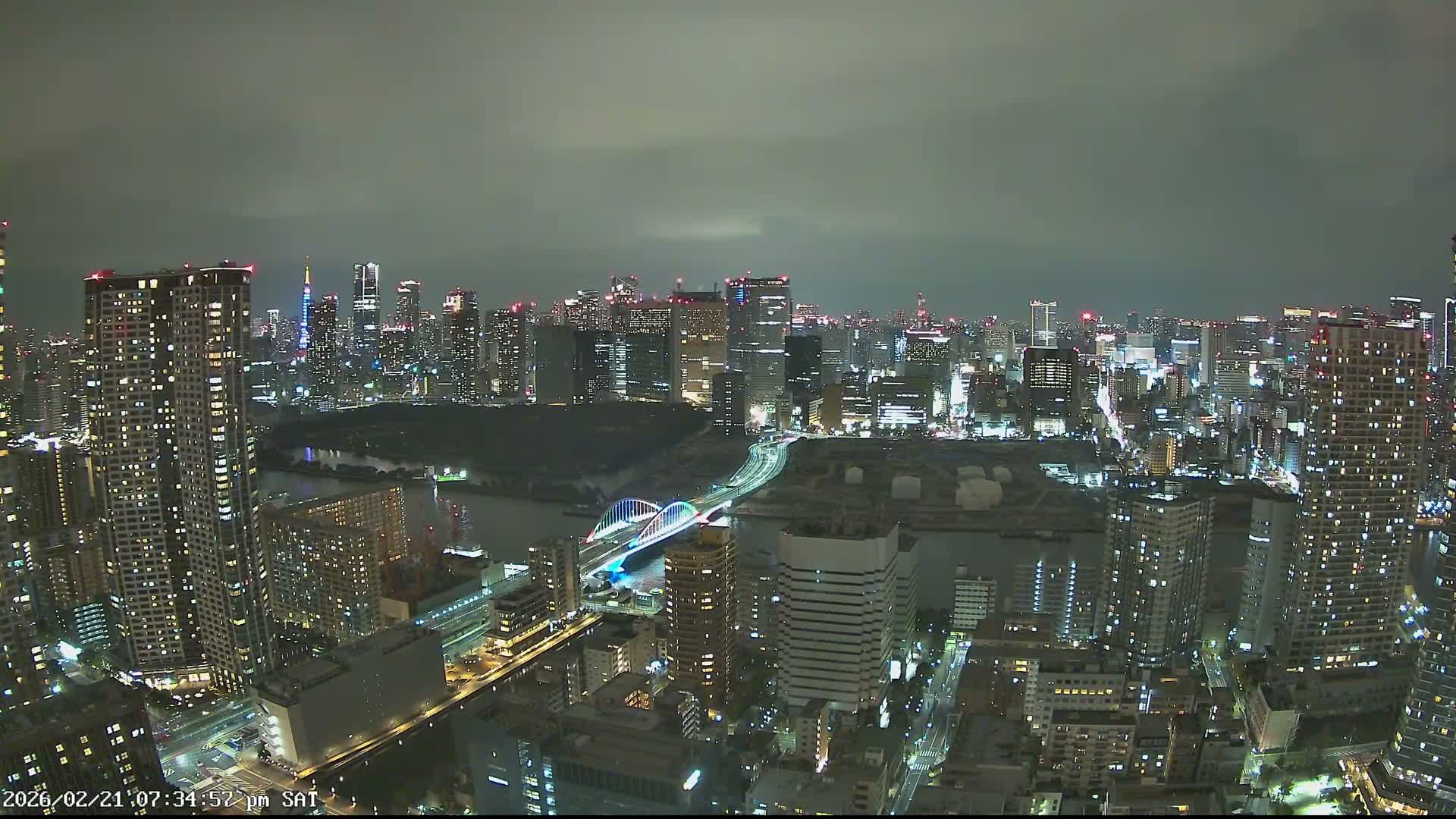 Tokyo, Tokyo Tower / Hama-rikyu Gardens & Minato Skyline View from Kachidoki ( 東京、東京タワー/浜離宮恩賜庭園と勝どきからの港スカイラインの眺め ) Live Cam- 5 Chome, Kachidoki, Chuo ku, Tokyo, Kantō, Honshu, Japan