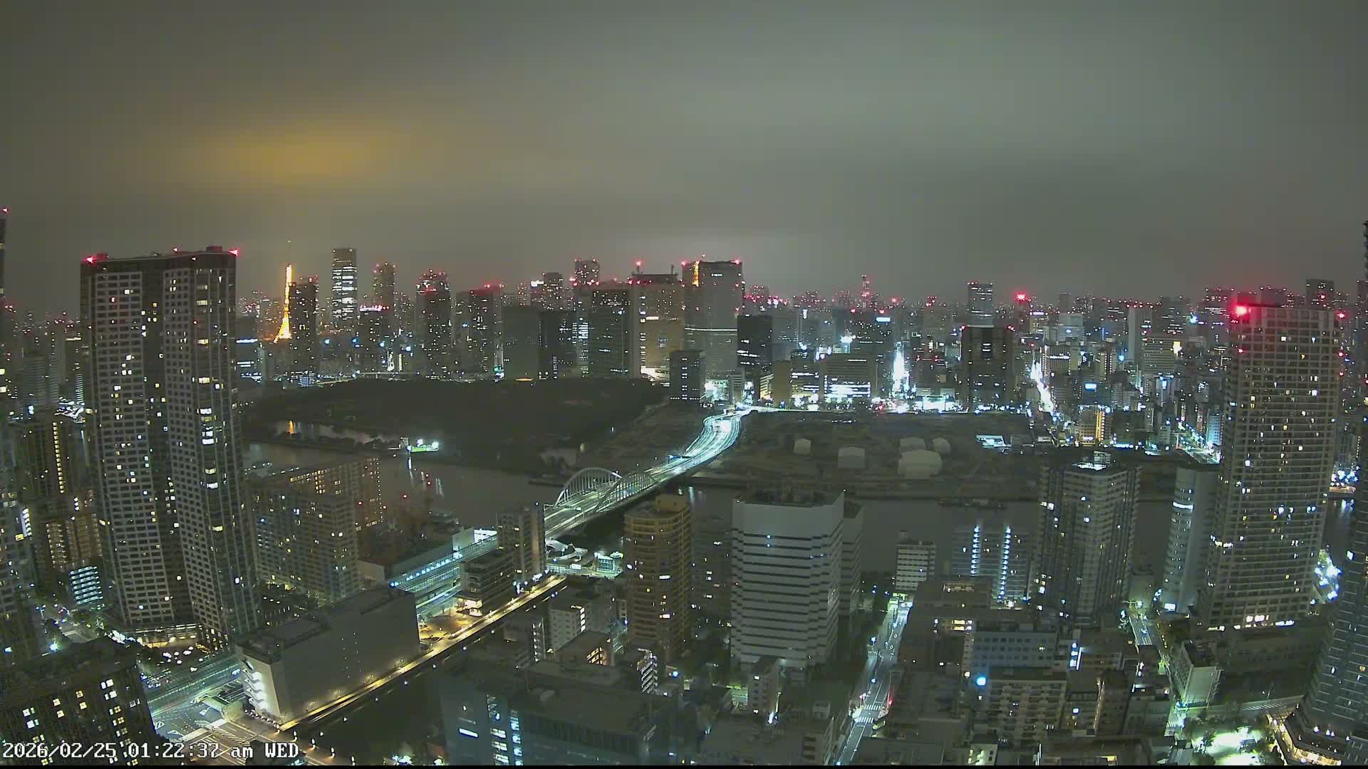 Tokyo, Tokyo Tower / Hama-rikyu Gardens & Minato Skyline View from Kachidoki ( 東京、東京タワー/浜離宮恩賜庭園と勝どきからの港スカイラインの眺め ) Live Cam- 5 Chome, Kachidoki, Chuo ku, Tokyo, Kantō, Honshu, Japan