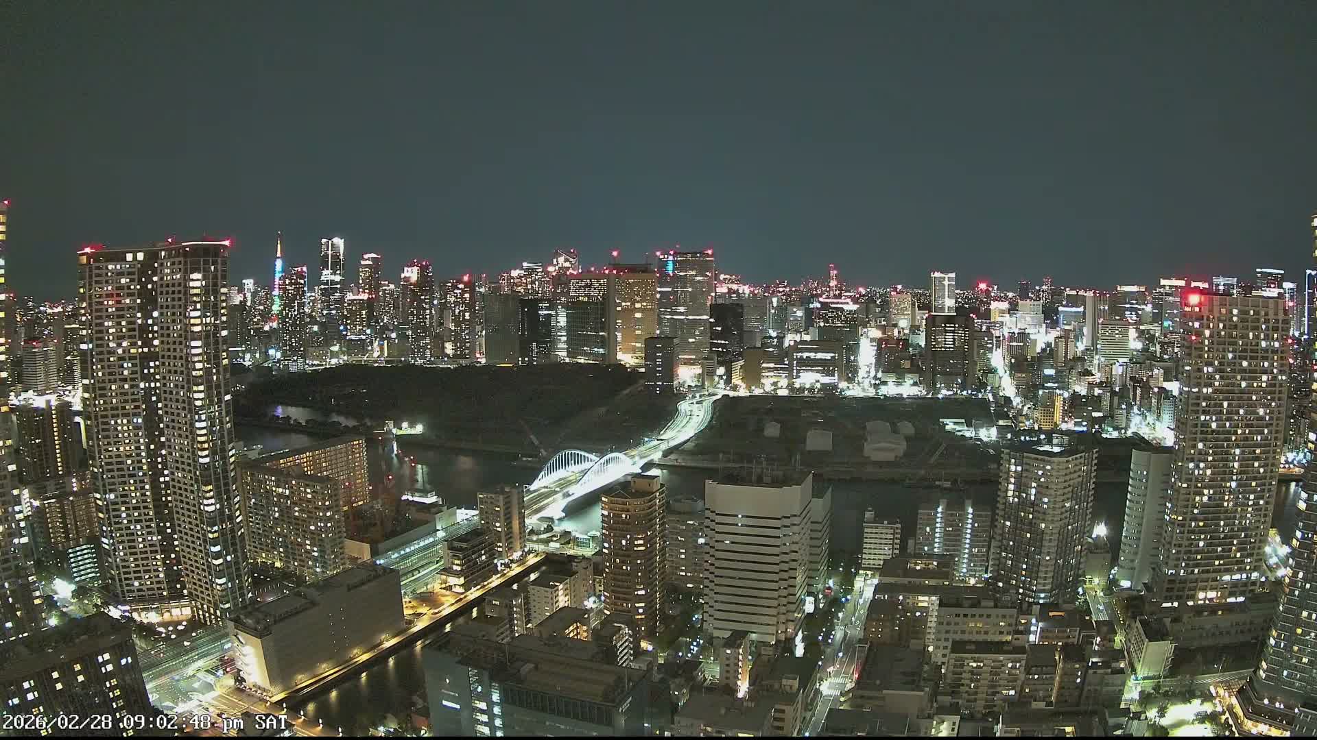 Tokyo, Tokyo Tower / Hama-rikyu Gardens & Minato Skyline View from Kachidoki ( 東京、東京タワー/浜離宮恩賜庭園と勝どきからの港スカイラインの眺め ) Live Cam- 5 Chome, Kachidoki, Chuo ku, Tokyo, Kantō, Honshu, Japan
