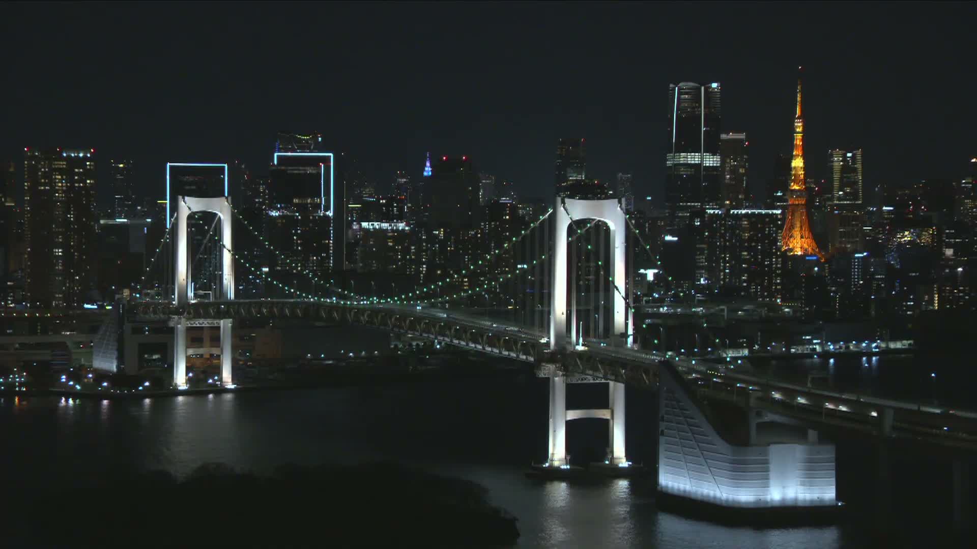 Tokyo PTZ Skyline , Tokyo Bay & Rainbow Bridge Daiba Entrance ( 東京PTZスカイライン、東京湾＆レインボーブリッジ台場入口 )  Live Cam - 2 Chome, Daiba, Odaiba, Minato-ku, Tokyo, Kantō, Honshu, Japan