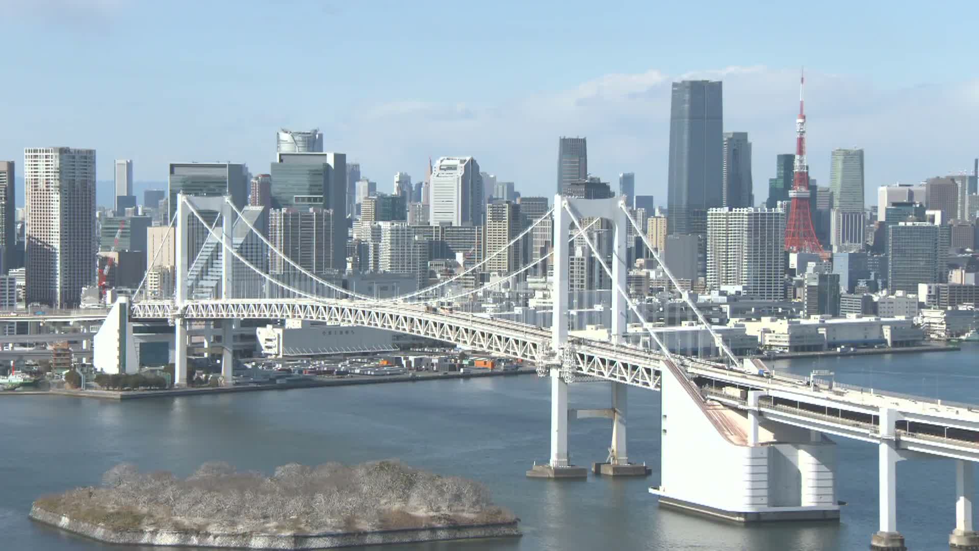 Tokyo PTZ Skyline , Tokyo Bay & Rainbow Bridge Daiba Entrance ( 東京PTZスカイライン、東京湾＆レインボーブリッジ台場入口 )  Live Cam - 2 Chome, Daiba, Odaiba, Minato-ku, Tokyo, Kantō, Honshu, Japan