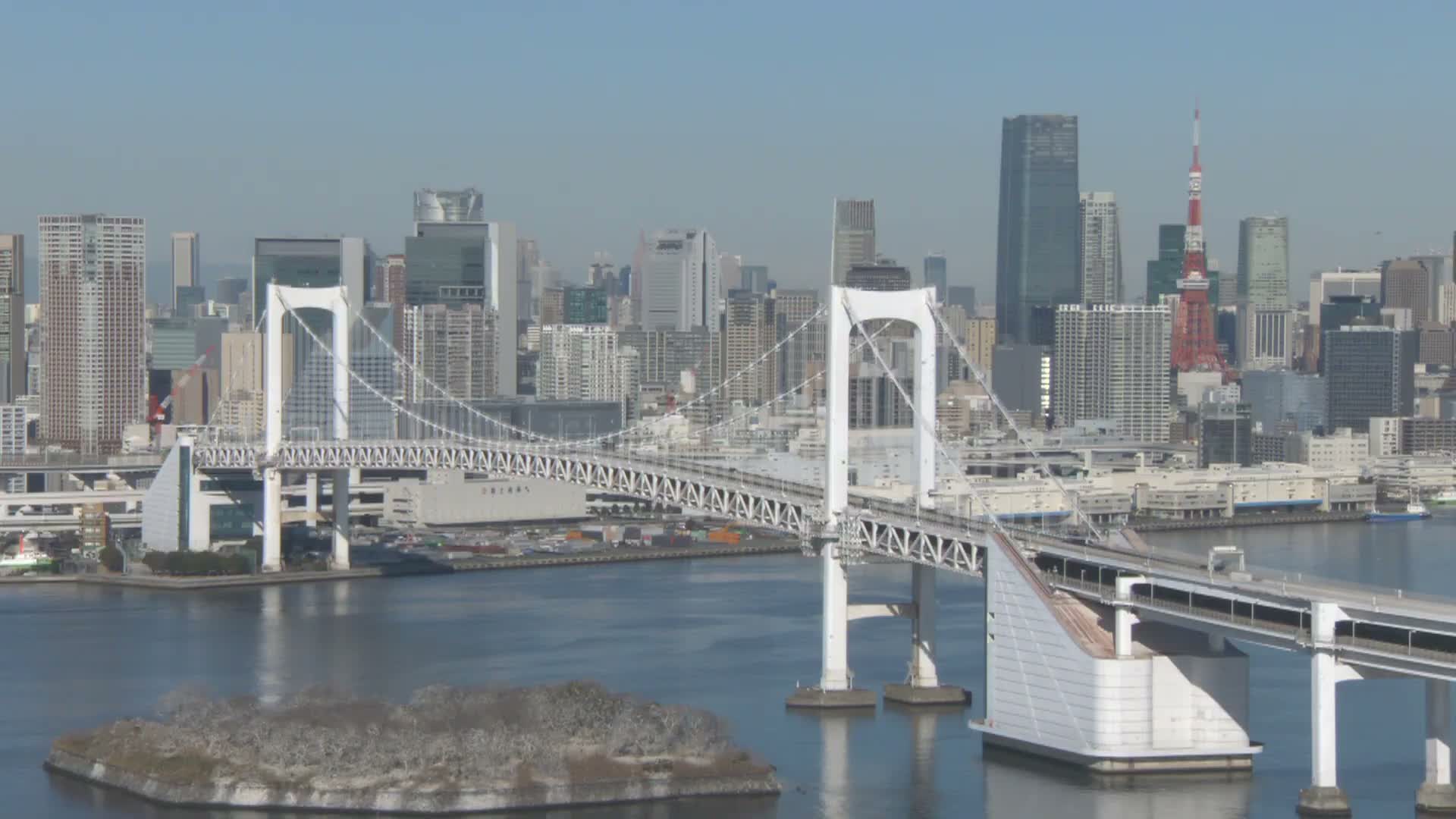 Tokyo PTZ Skyline , Tokyo Bay & Rainbow Bridge Daiba Entrance ( 東京PTZスカイライン、東京湾＆レインボーブリッジ台場入口 )  Live Cam - 2 Chome, Daiba, Odaiba, Minato-ku, Tokyo, Kantō, Honshu, Japan