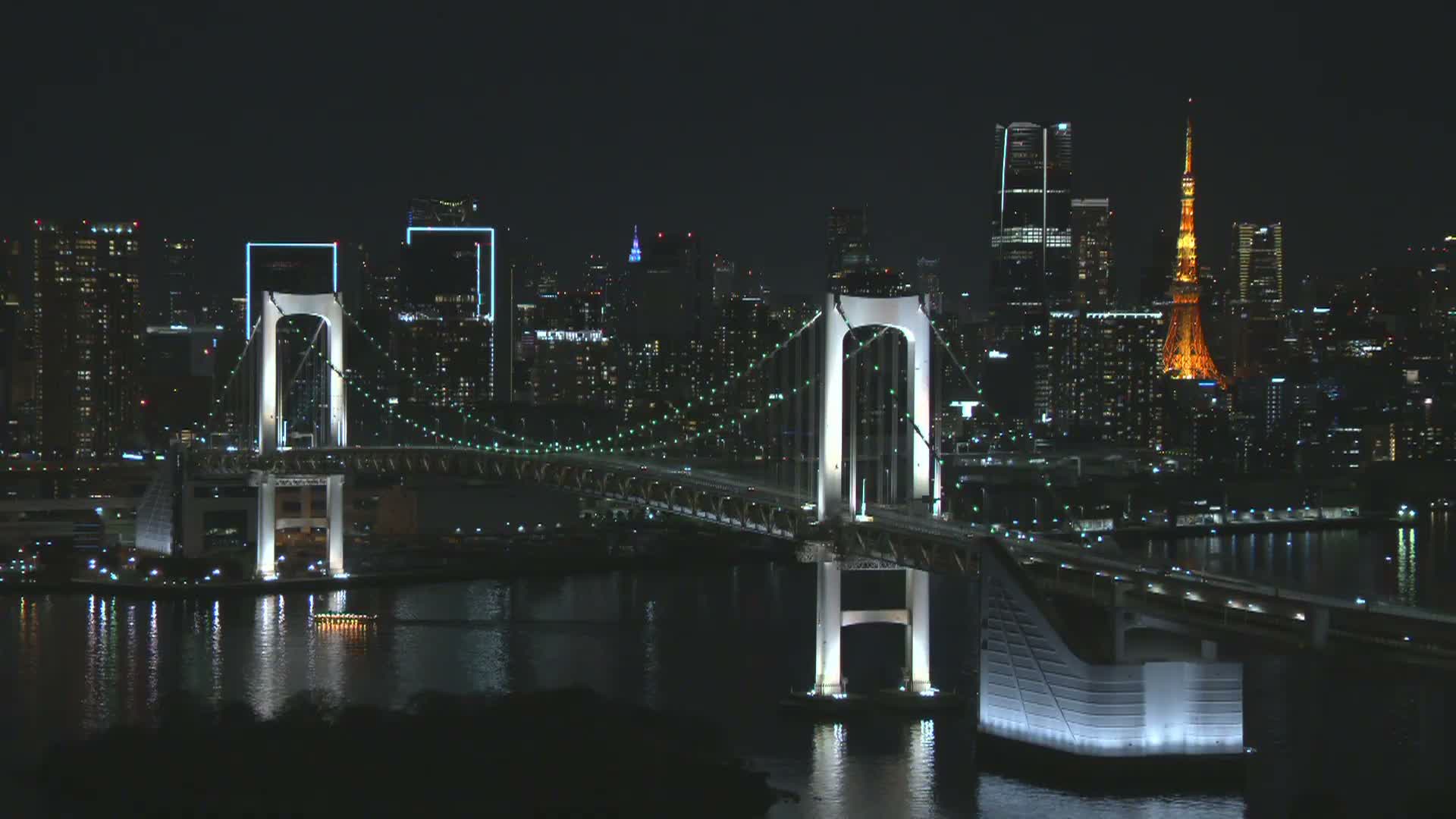 Tokyo PTZ Skyline , Tokyo Bay & Rainbow Bridge Daiba Entrance ( 東京PTZスカイライン、東京湾＆レインボーブリッジ台場入口 )  Live Cam - 2 Chome, Daiba, Odaiba, Minato-ku, Tokyo, Kantō, Honshu, Japan