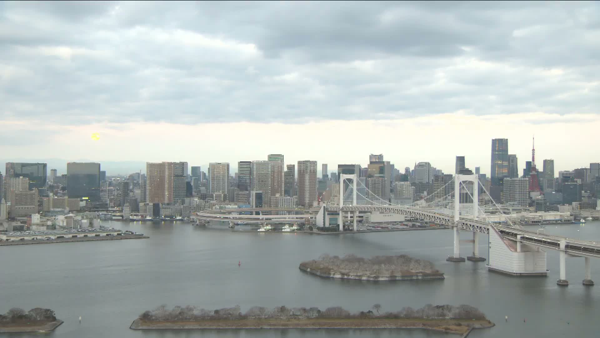 Tokyo PTZ Skyline , Tokyo Bay & Rainbow Bridge Daiba Entrance ( 東京PTZスカイライン、東京湾＆レインボーブリッジ台場入口 )  Live Cam - 2 Chome, Daiba, Odaiba, Minato-ku, Tokyo, Kantō, Honshu, Japan