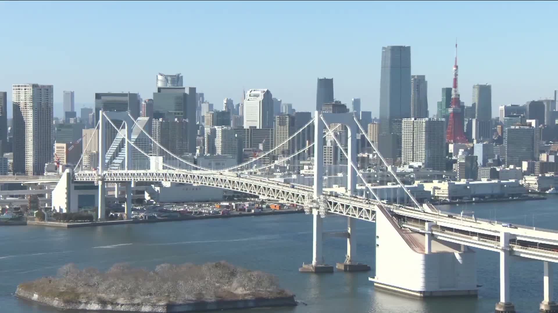 Tokyo PTZ Skyline , Tokyo Bay & Rainbow Bridge Daiba Entrance ( 東京PTZスカイライン、東京湾＆レインボーブリッジ台場入口 )  Live Cam - 2 Chome, Daiba, Odaiba, Minato-ku, Tokyo, Kantō, Honshu, Japan