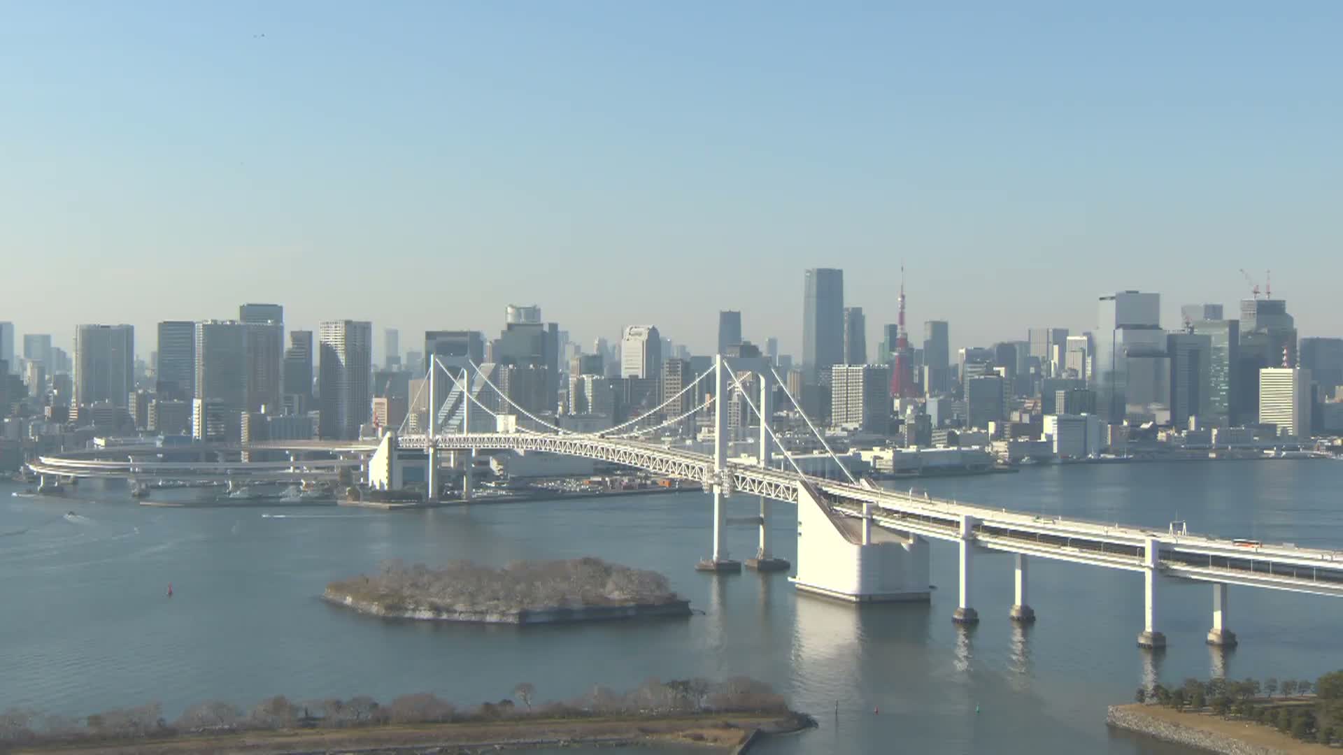 Tokyo PTZ Skyline , Tokyo Bay & Rainbow Bridge Daiba Entrance ( 東京PTZスカイライン、東京湾＆レインボーブリッジ台場入口 )  Live Cam - 2 Chome, Daiba, Odaiba, Minato-ku, Tokyo, Kantō, Honshu, Japan
