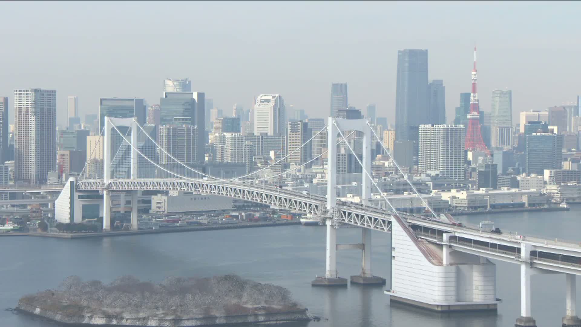 Tokyo PTZ Skyline , Tokyo Bay & Rainbow Bridge Daiba Entrance ( 東京PTZスカイライン、東京湾＆レインボーブリッジ台場入口 )  Live Cam - 2 Chome, Daiba, Odaiba, Minato-ku, Tokyo, Kantō, Honshu, Japan