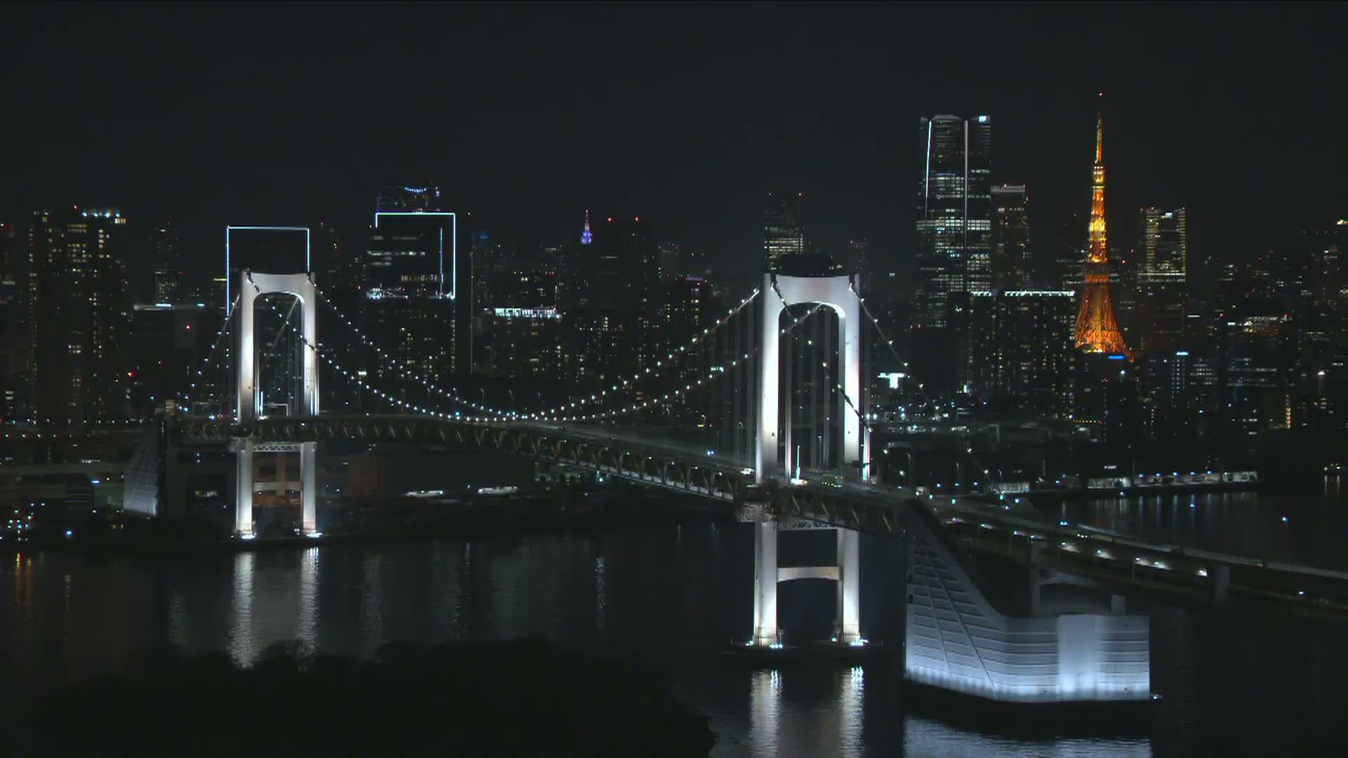 Tokyo PTZ Skyline , Tokyo Bay & Rainbow Bridge Daiba Entrance ( 東京PTZスカイライン、東京湾＆レインボーブリッジ台場入口 )  Live Cam - 2 Chome, Daiba, Odaiba, Minato-ku, Tokyo, Kantō, Honshu, Japan