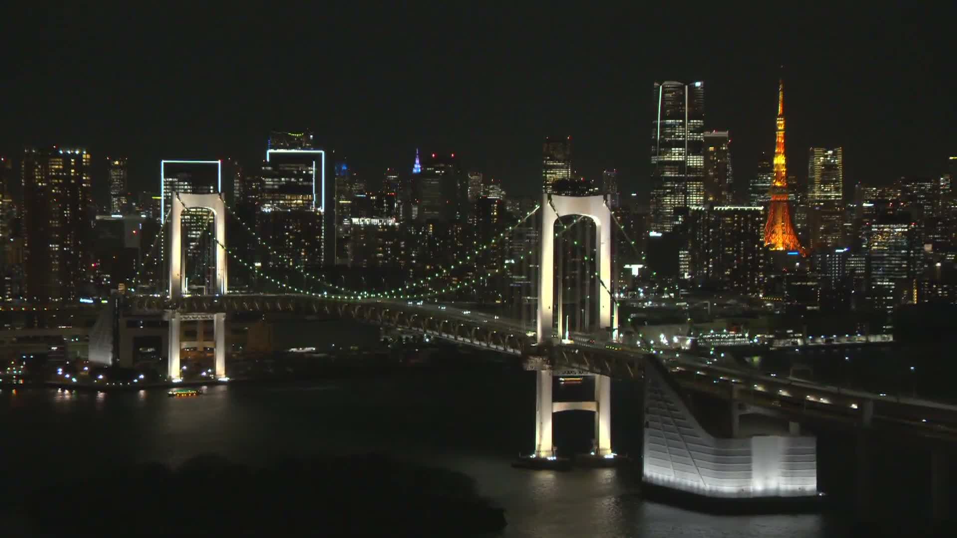 Tokyo PTZ Skyline , Tokyo Bay & Rainbow Bridge Daiba Entrance ( 東京PTZスカイライン、東京湾＆レインボーブリッジ台場入口 )  Live Cam - 2 Chome, Daiba, Odaiba, Minato-ku, Tokyo, Kantō, Honshu, Japan