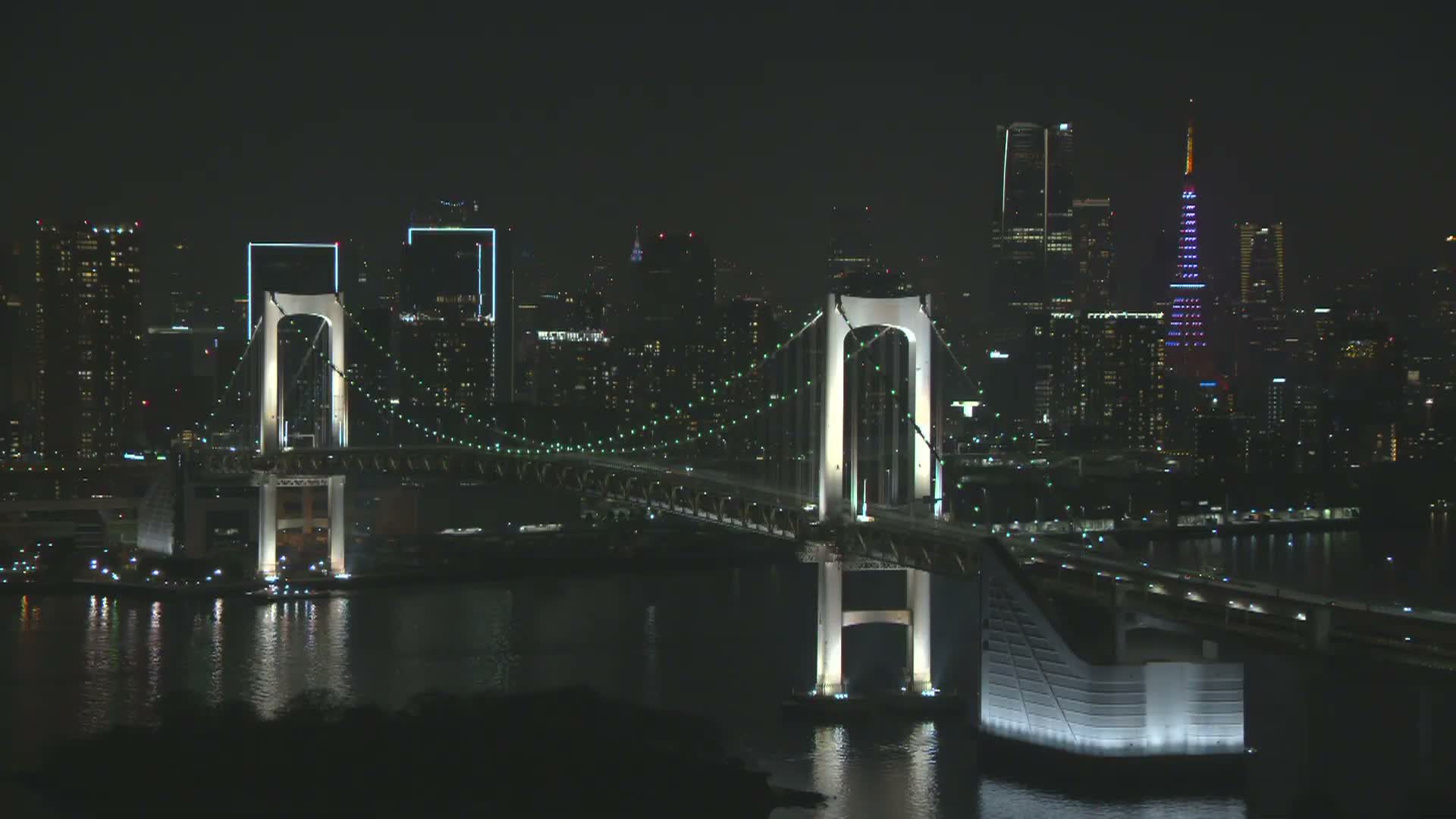 Tokyo PTZ Skyline , Tokyo Bay & Rainbow Bridge Daiba Entrance ( 東京PTZスカイライン、東京湾＆レインボーブリッジ台場入口 )  Live Cam - 2 Chome, Daiba, Odaiba, Minato-ku, Tokyo, Kantō, Honshu, Japan