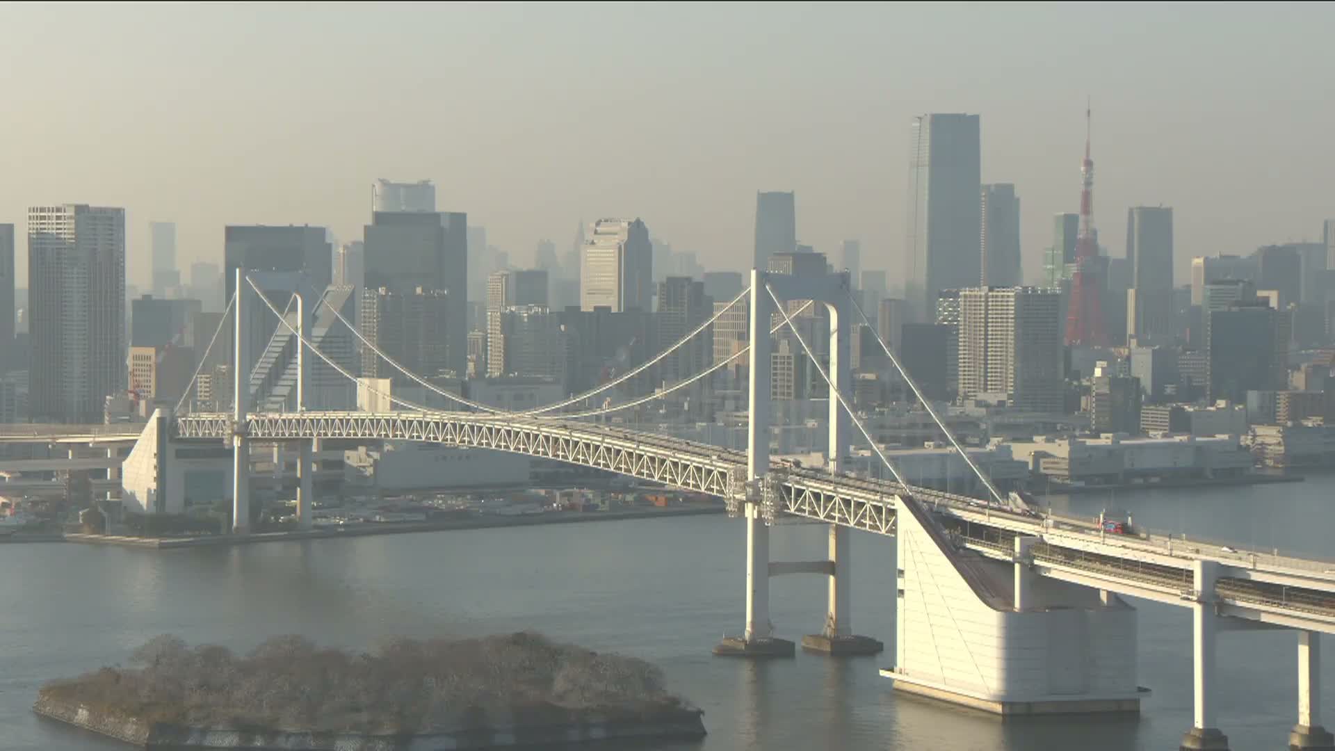 Tokyo PTZ Skyline , Tokyo Bay & Rainbow Bridge Daiba Entrance ( 東京PTZスカイライン、東京湾＆レインボーブリッジ台場入口 )  Live Cam - 2 Chome, Daiba, Odaiba, Minato-ku, Tokyo, Kantō, Honshu, Japan
