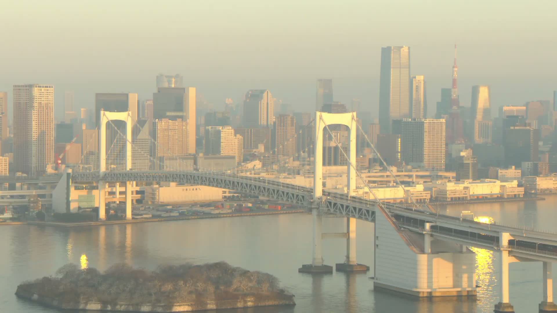 Tokyo PTZ Skyline , Tokyo Bay & Rainbow Bridge Daiba Entrance ( 東京PTZスカイライン、東京湾＆レインボーブリッジ台場入口 )  Live Cam - 2 Chome, Daiba, Odaiba, Minato-ku, Tokyo, Kantō, Honshu, Japan