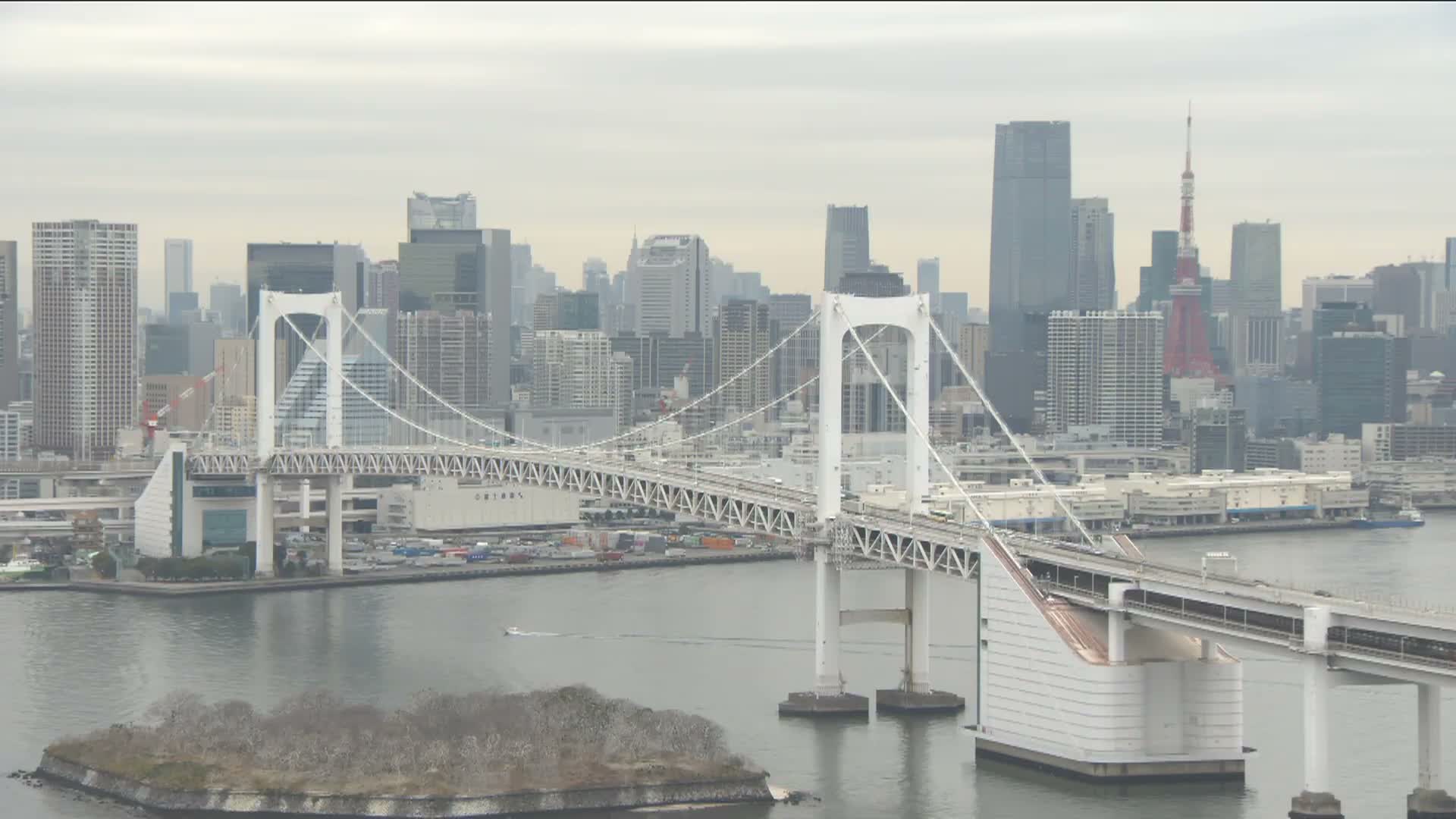 Tokyo PTZ Skyline , Tokyo Bay & Rainbow Bridge Daiba Entrance ( 東京PTZスカイライン、東京湾＆レインボーブリッジ台場入口 )  Live Cam - 2 Chome, Daiba, Odaiba, Minato-ku, Tokyo, Kantō, Honshu, Japan