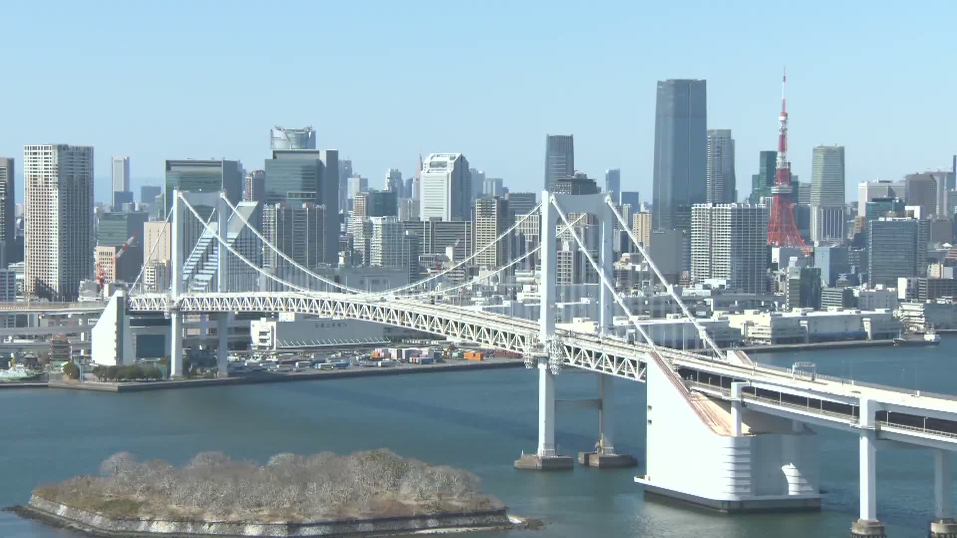 Tokyo PTZ Skyline , Tokyo Bay & Rainbow Bridge Daiba Entrance ( 東京PTZスカイライン、東京湾＆レインボーブリッジ台場入口 )  Live Cam - 2 Chome, Daiba, Odaiba, Minato-ku, Tokyo, Kantō, Honshu, Japan