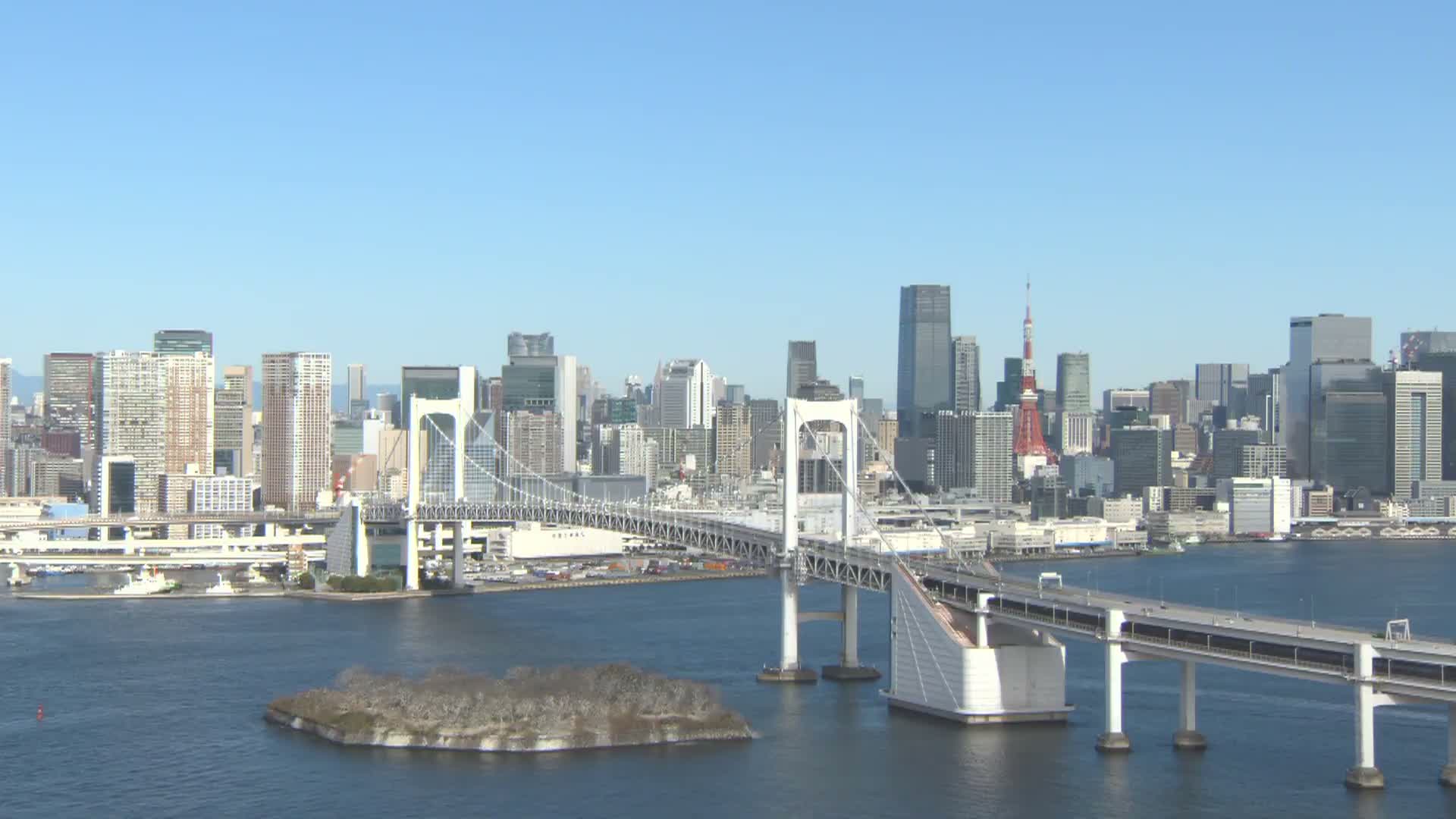 Tokyo PTZ Skyline , Tokyo Bay & Rainbow Bridge Daiba Entrance ( 東京PTZスカイライン、東京湾＆レインボーブリッジ台場入口 )  Live Cam - 2 Chome, Daiba, Odaiba, Minato-ku, Tokyo, Kantō, Honshu, Japan
