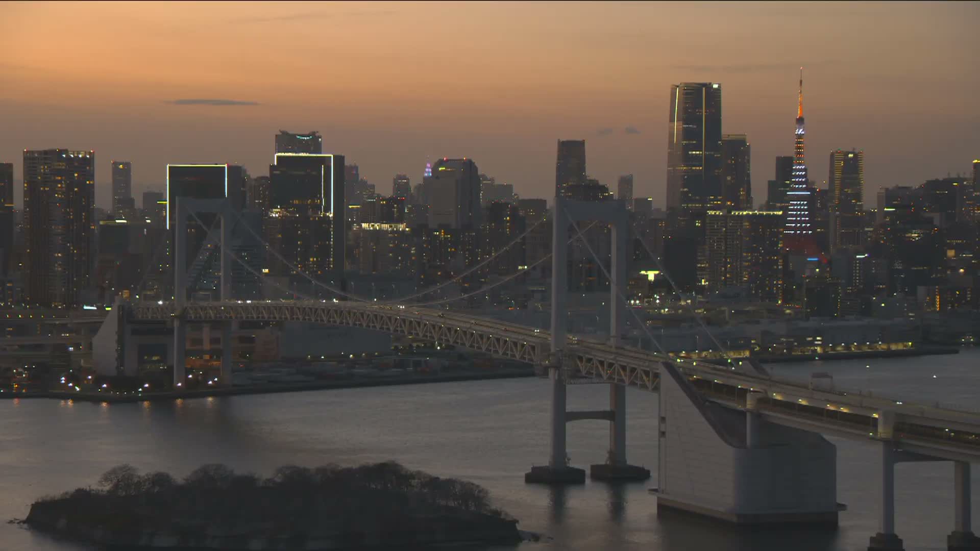 Tokyo PTZ Skyline , Tokyo Bay & Rainbow Bridge Daiba Entrance ( 東京PTZスカイライン、東京湾＆レインボーブリッジ台場入口 )  Live Cam - 2 Chome, Daiba, Odaiba, Minato-ku, Tokyo, Kantō, Honshu, Japan