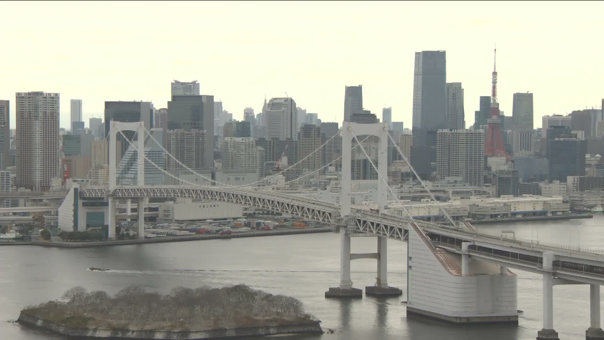 Tokyo PTZ Skyline , Tokyo Bay & Rainbow Bridge Daiba Entrance ( 東京PTZスカイライン、東京湾＆レインボーブリッジ台場入口 )  Live Cam - 2 Chome, Daiba, Odaiba, Minato-ku, Tokyo, Kantō, Honshu, Japan