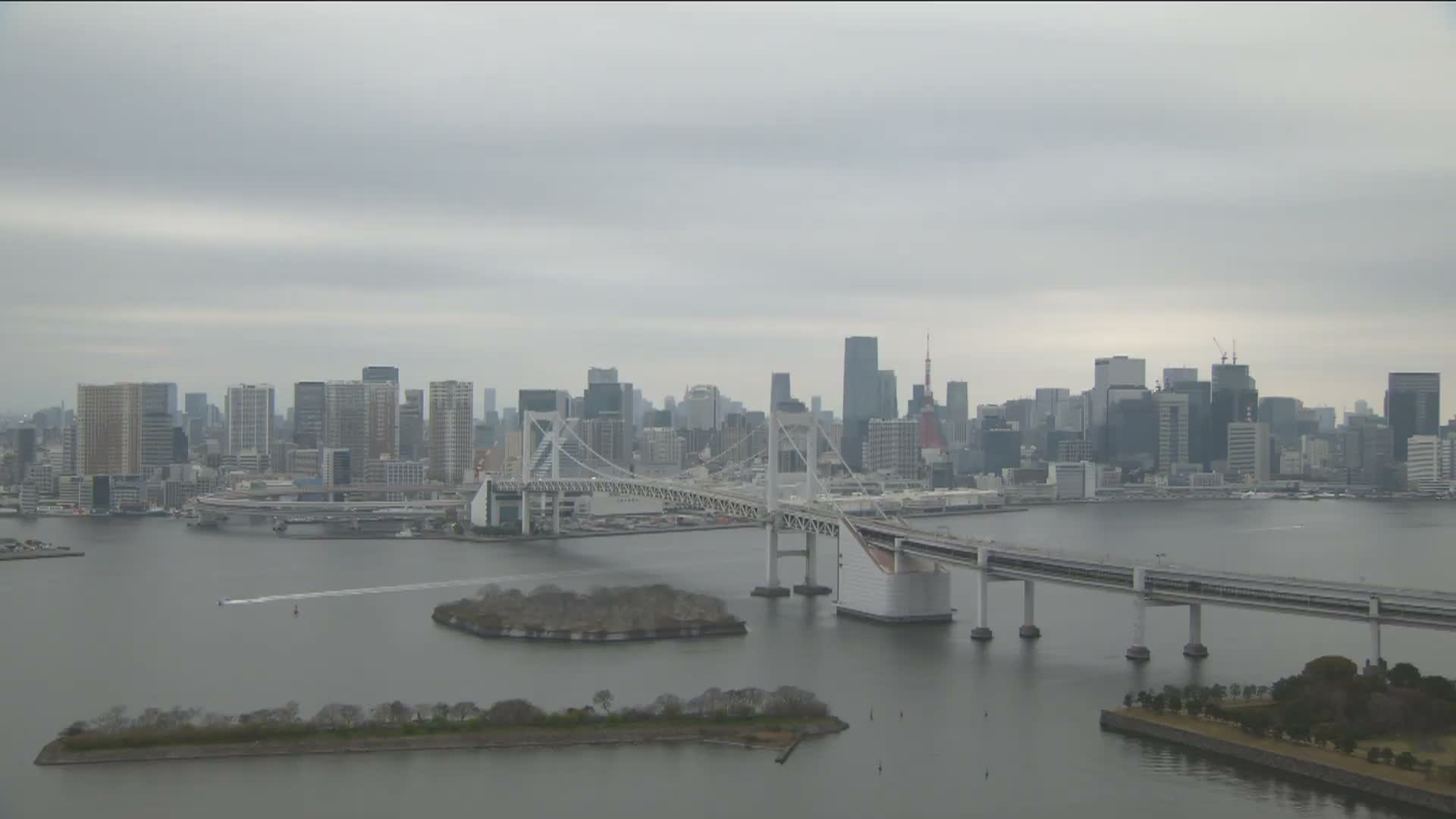 Tokyo PTZ Skyline , Tokyo Bay & Rainbow Bridge Daiba Entrance ( 東京PTZスカイライン、東京湾＆レインボーブリッジ台場入口 )  Live Cam - 2 Chome, Daiba, Odaiba, Minato-ku, Tokyo, Kantō, Honshu, Japan