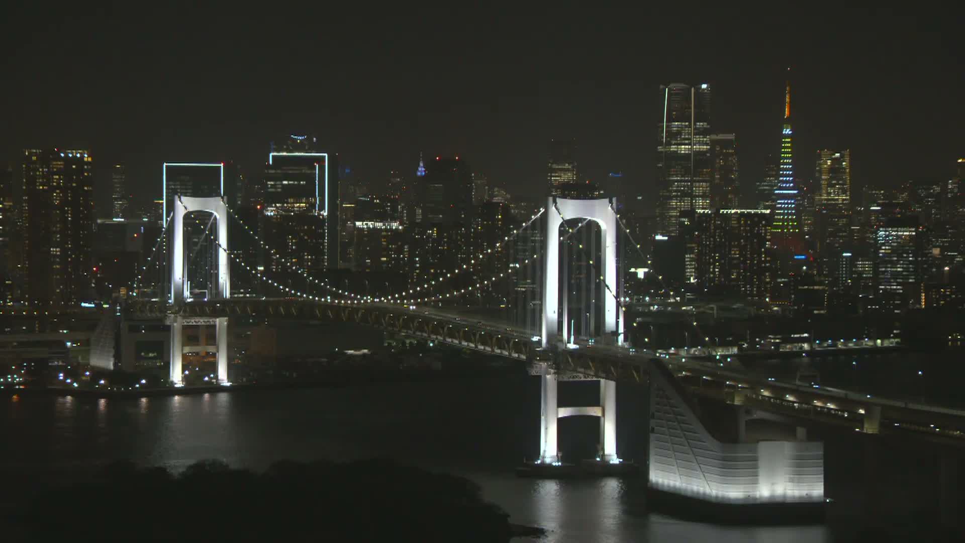 Tokyo PTZ Skyline , Tokyo Bay & Rainbow Bridge Daiba Entrance ( 東京PTZスカイライン、東京湾＆レインボーブリッジ台場入口 )  Live Cam - 2 Chome, Daiba, Odaiba, Minato-ku, Tokyo, Kantō, Honshu, Japan