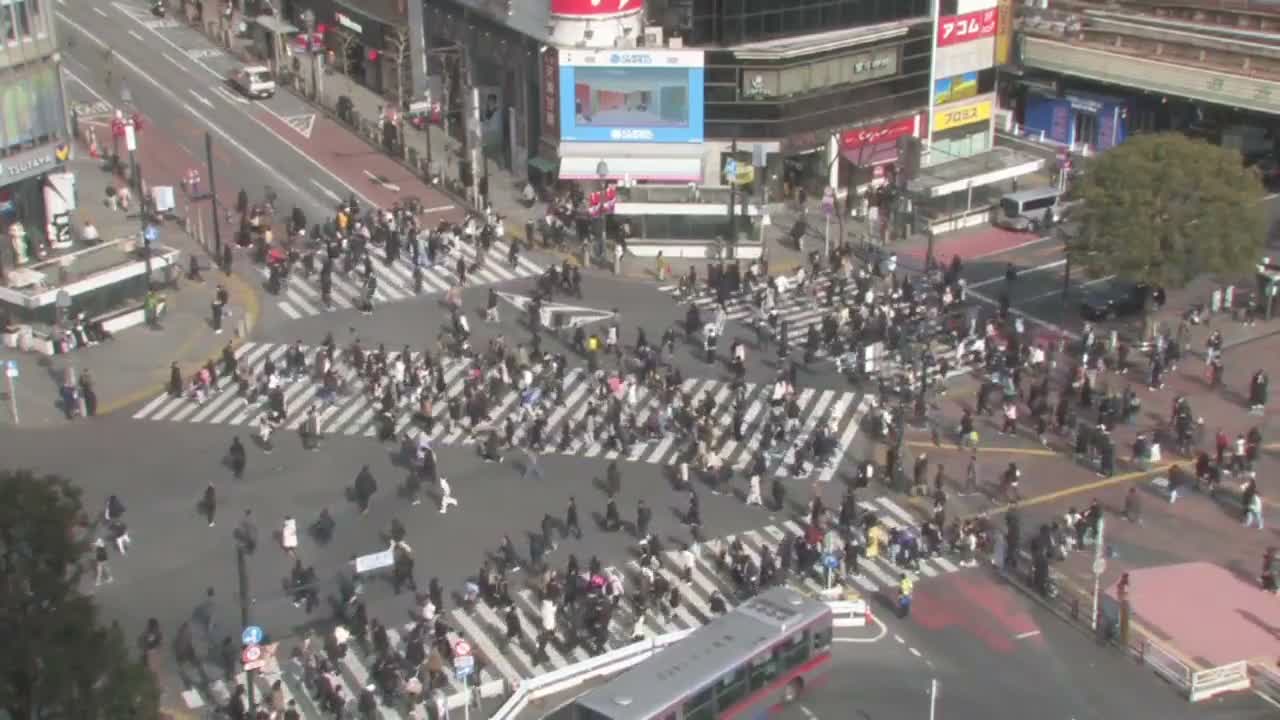 Tokyo, Shibuya Scramble Crossing Live Cam ( 東京、渋谷スクランブル交差点 )  Live Cam - Dogenzaka, Shibuya-ku, Tokyo, Kantō, Honshu, Japan