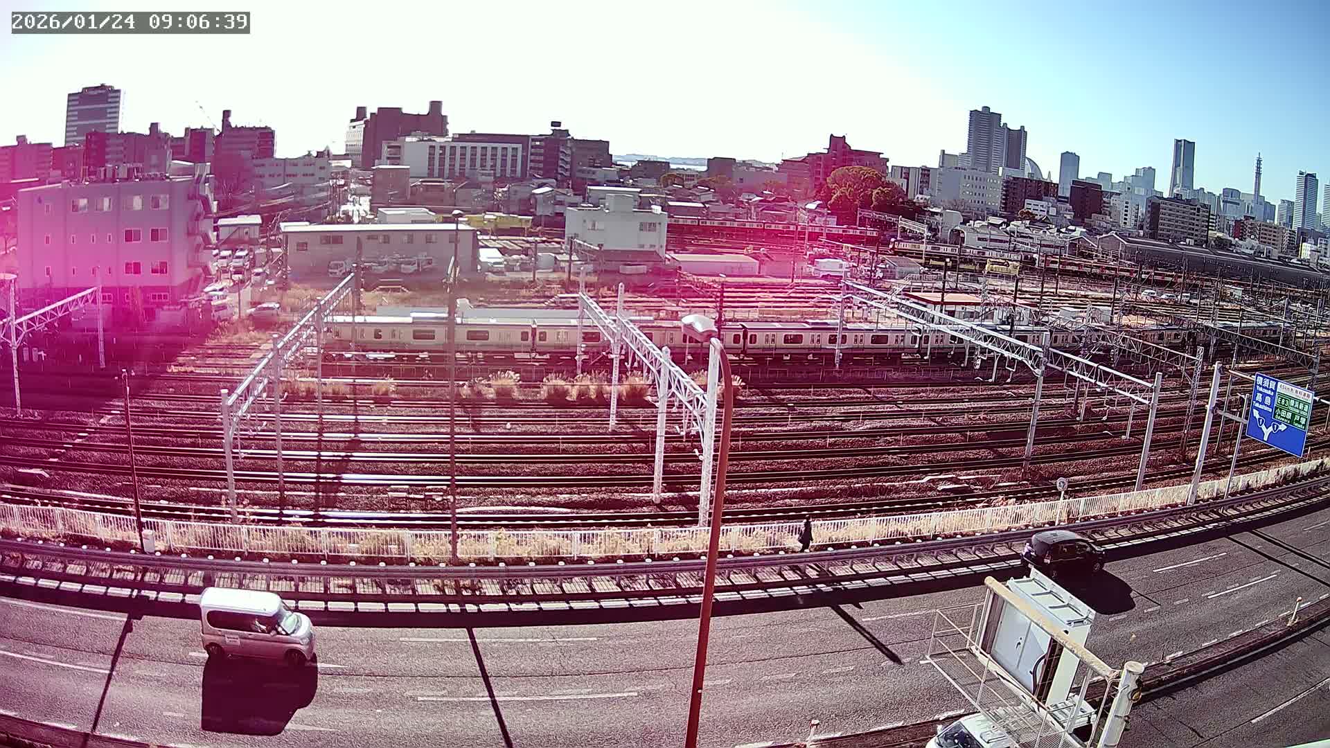 Kanagawa, Yokohama Higashi-Kanagawa Train Vehicle Center & Yokohama Downtown View ( 神奈川・横浜 東神奈川車両センター＆横浜ダウンタウンビュ ) Live Cam -  Tatemachi, Kanagawa-ku, Yokohama, Kanagawa, Kanto, Honshu, Japan