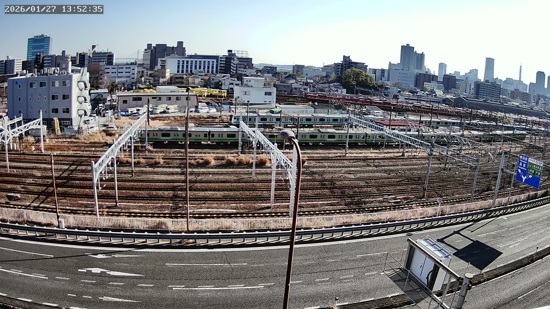 Kanagawa, Yokohama Higashi-Kanagawa Train Vehicle Center & Yokohama Downtown View ( 神奈川・横浜 東神奈川車両センター＆横浜ダウンタウンビュ ) Live Cam -  Tatemachi, Kanagawa-ku, Yokohama, Kanagawa, Kanto, Honshu, Japan