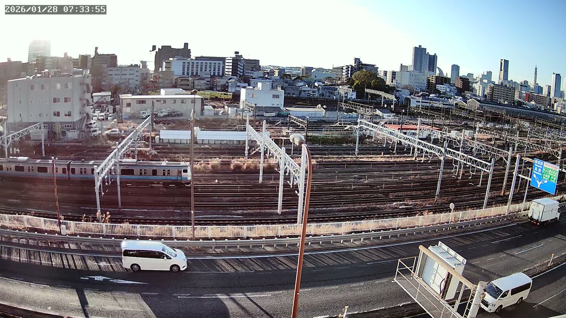 Kanagawa, Yokohama Higashi-Kanagawa Train Vehicle Center & Yokohama Downtown View ( 神奈川・横浜 東神奈川車両センター＆横浜ダウンタウンビュ ) Live Cam -  Tatemachi, Kanagawa-ku, Yokohama, Kanagawa, Kanto, Honshu, Japan