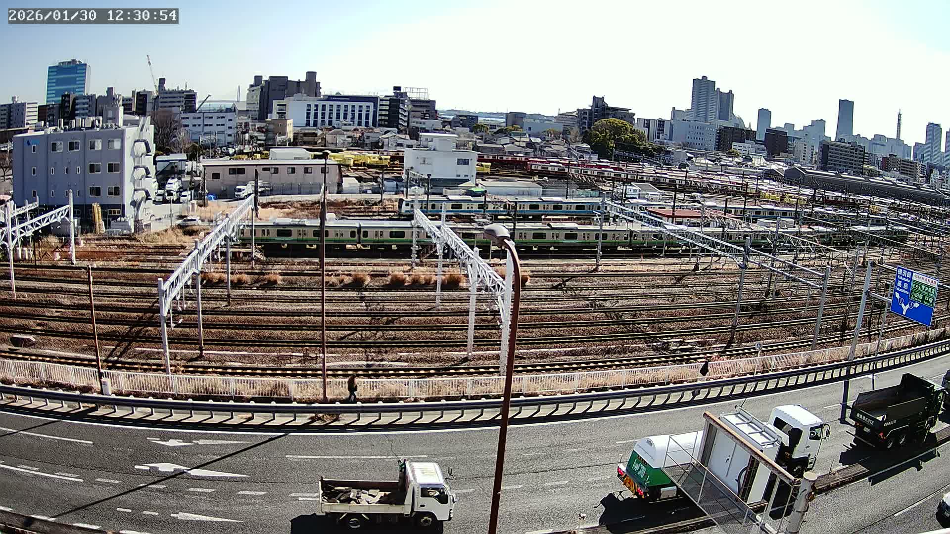 Kanagawa, Yokohama Higashi-Kanagawa Train Vehicle Center & Yokohama Downtown View ( 神奈川・横浜 東神奈川車両センター＆横浜ダウンタウンビュ ) Live Cam -  Tatemachi, Kanagawa-ku, Yokohama, Kanagawa, Kanto, Honshu, Japan