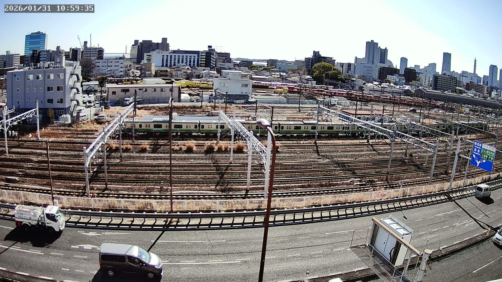 Kanagawa, Yokohama Higashi-Kanagawa Train Vehicle Center & Yokohama Downtown View ( 神奈川・横浜 東神奈川車両センター＆横浜ダウンタウンビュ ) Live Cam -  Tatemachi, Kanagawa-ku, Yokohama, Kanagawa, Kanto, Honshu, Japan