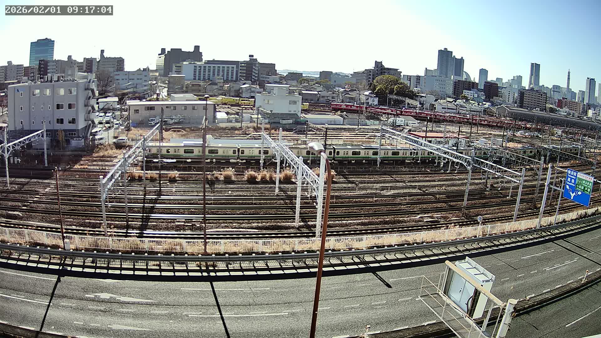 Kanagawa, Yokohama Higashi-Kanagawa Train Vehicle Center & Yokohama Downtown View ( 神奈川・横浜 東神奈川車両センター＆横浜ダウンタウンビュ ) Live Cam -  Tatemachi, Kanagawa-ku, Yokohama, Kanagawa, Kanto, Honshu, Japan